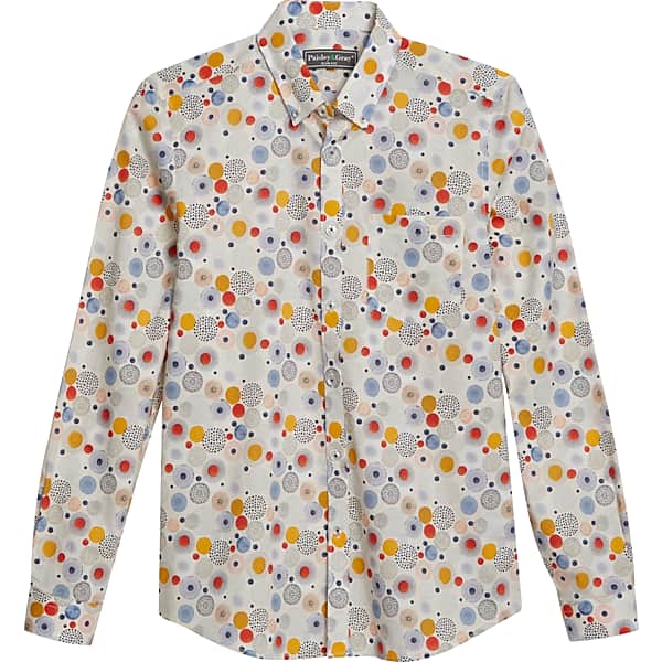 1960s Mens Shirts | 60s Mod Shirts, Hippie Shirts Paisley  Gray Mens Slim Fit Mod Color Sport Shirt Cream Pop Circle - Size Large $59.99 AT vintagedancer.com