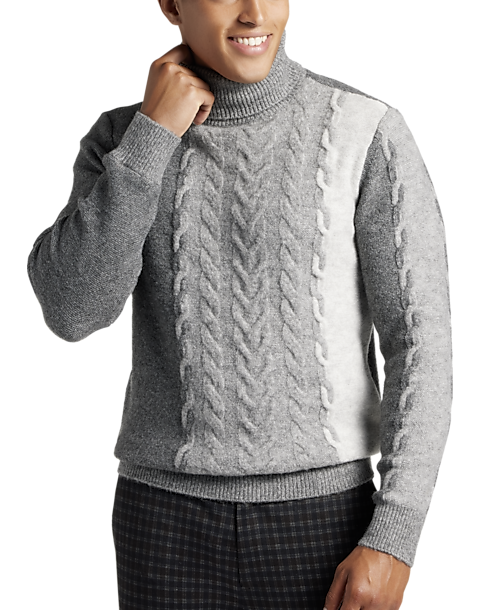 Paisley & Gray Slim Fit Tri-Color Cable Knit Turtleneck Sweater, Gray ...