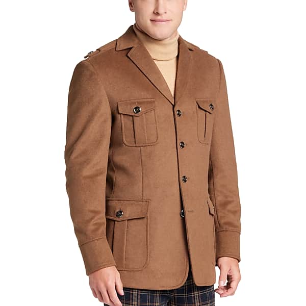 60s 70s Men’s Jackets & Sweaters Paisley  Gray Mens Slim Fit Military Jacket Dark Camel - Size Medium $149.99 AT vintagedancer.com