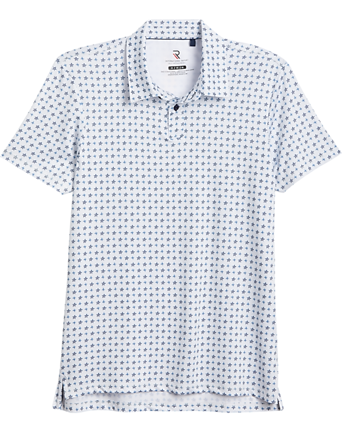 Report Collection Modern Fit Knit Polo, White & Blue Floral - Men's ...
