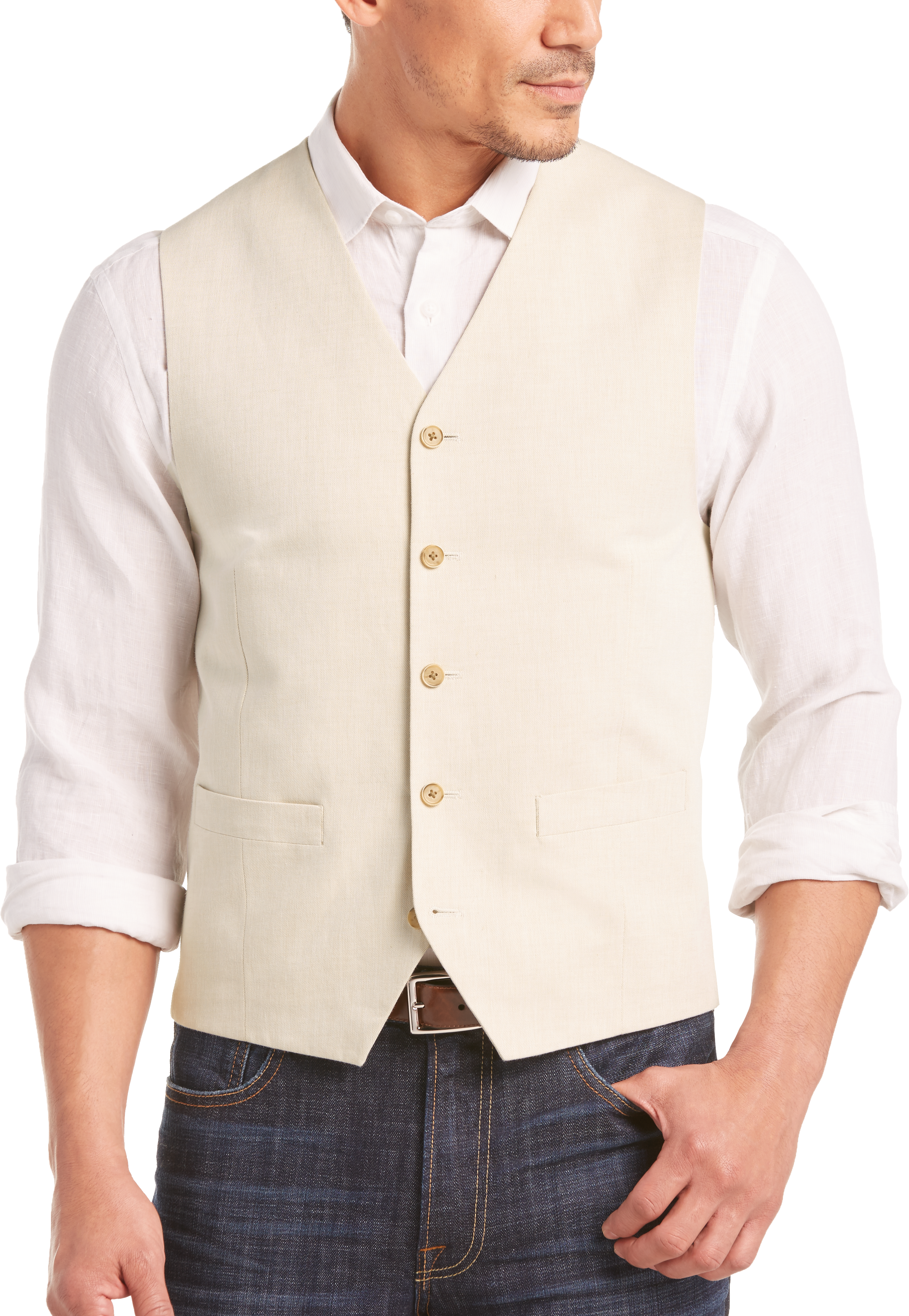 tan vest with jeans