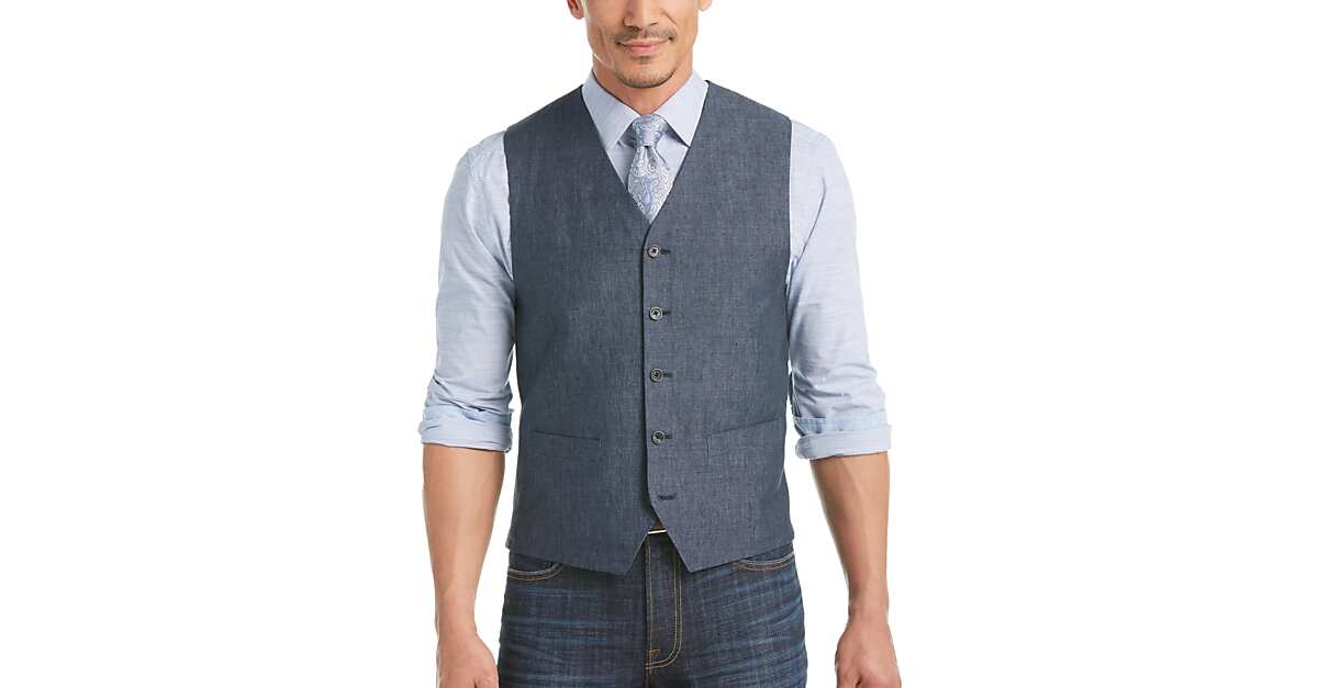 Joseph Abboud Indigo Blue Modern Fit Linen Vest - Men's Sale | Men's ...