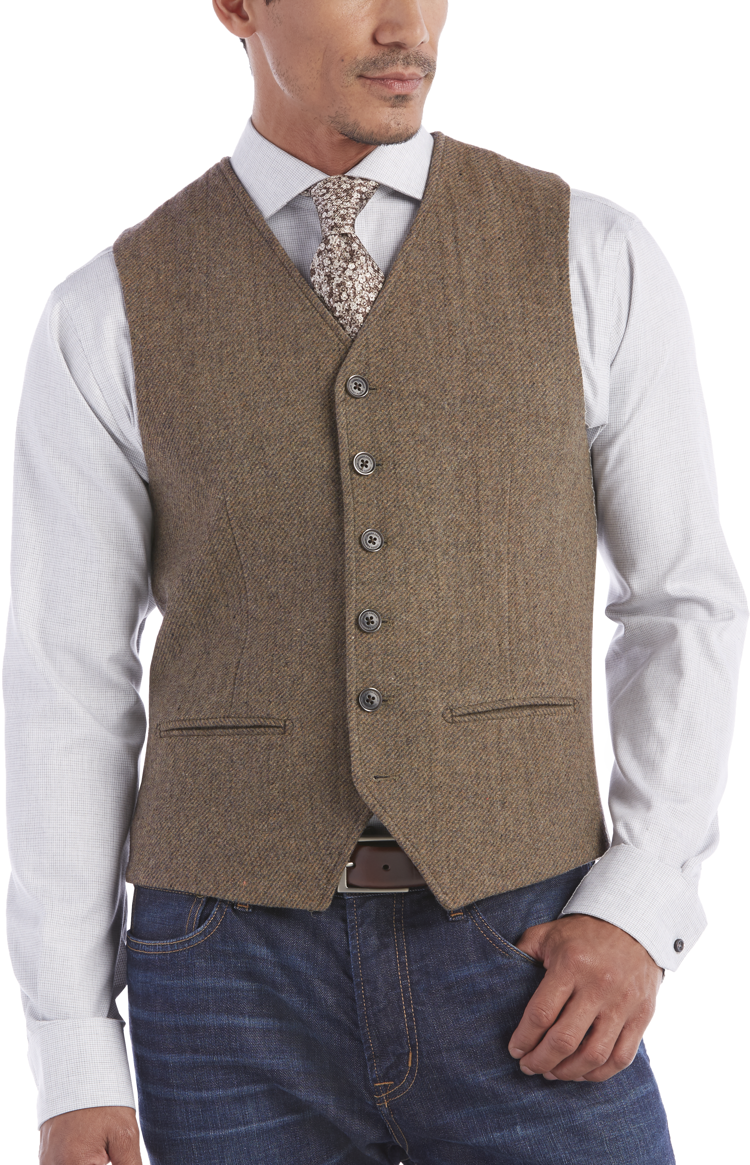 Joseph Abboud Brown Gray Tweed Modern Fit Wool Vest Men S Suits Men S Wearhouse