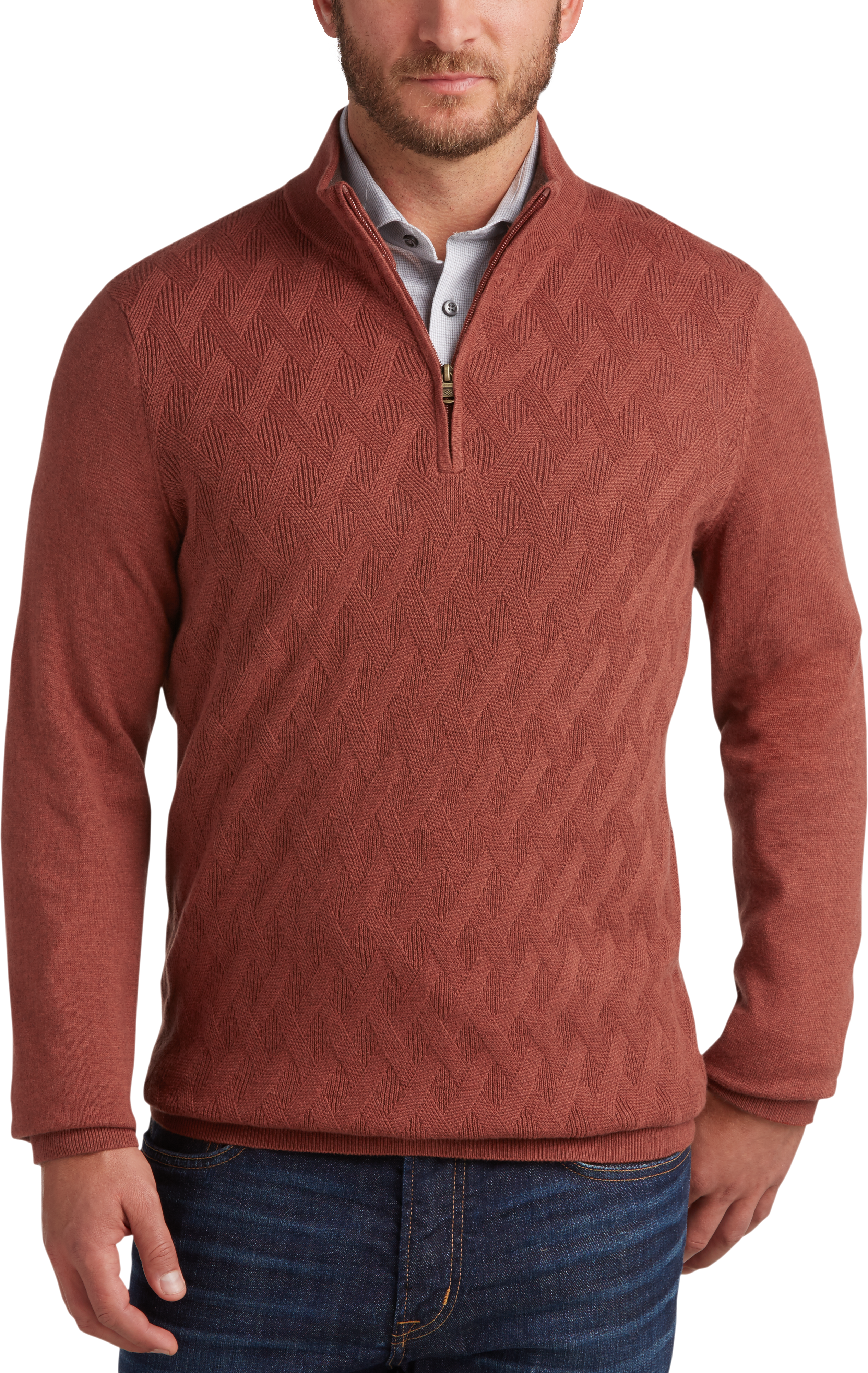 Joseph Abboud Russet Half Zip Sweater - Men's Sale | Men's Wearhouse