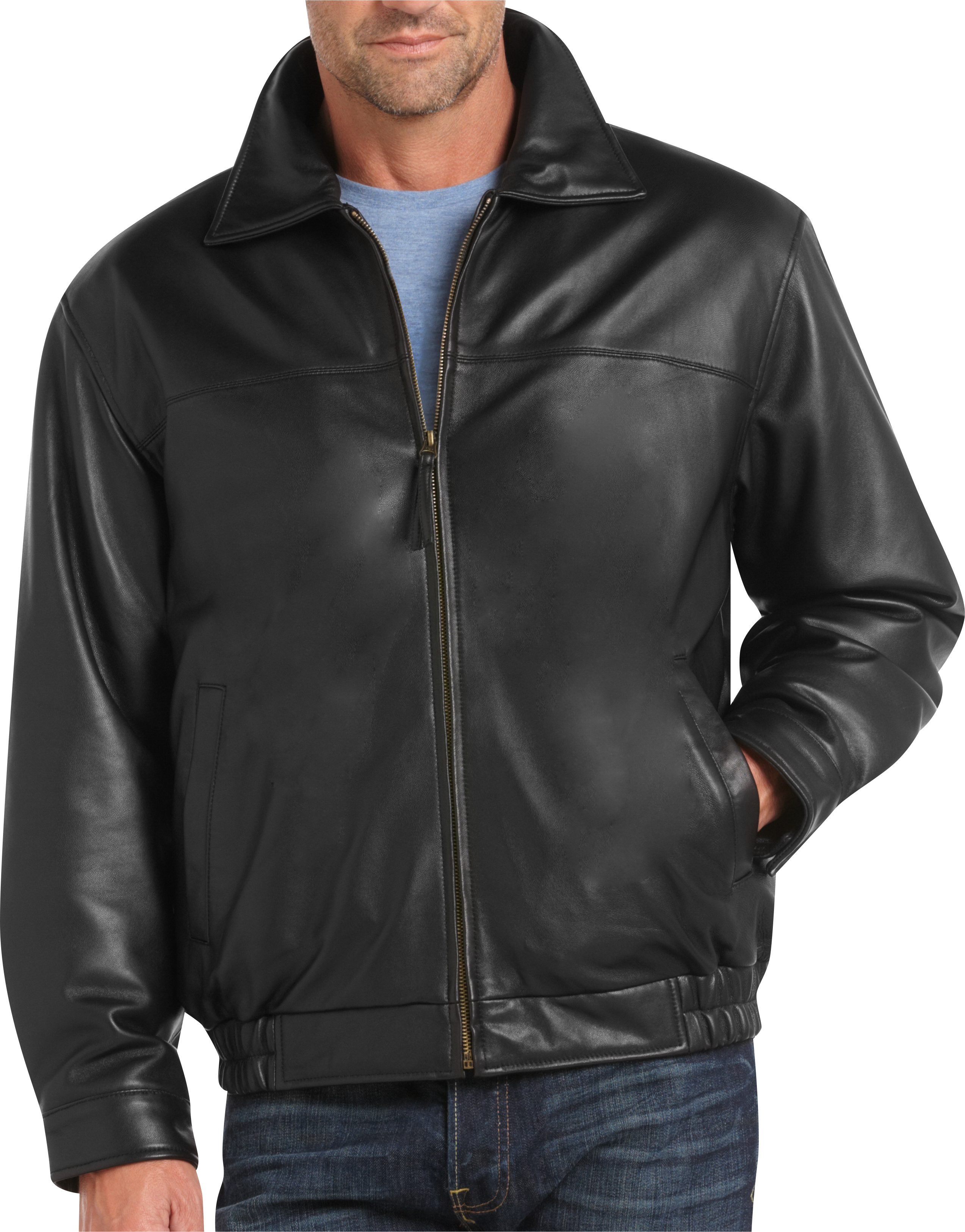 Joseph & Feiss Black Lambskin Leather Bomber Classic Fit Jacket - Men's ...