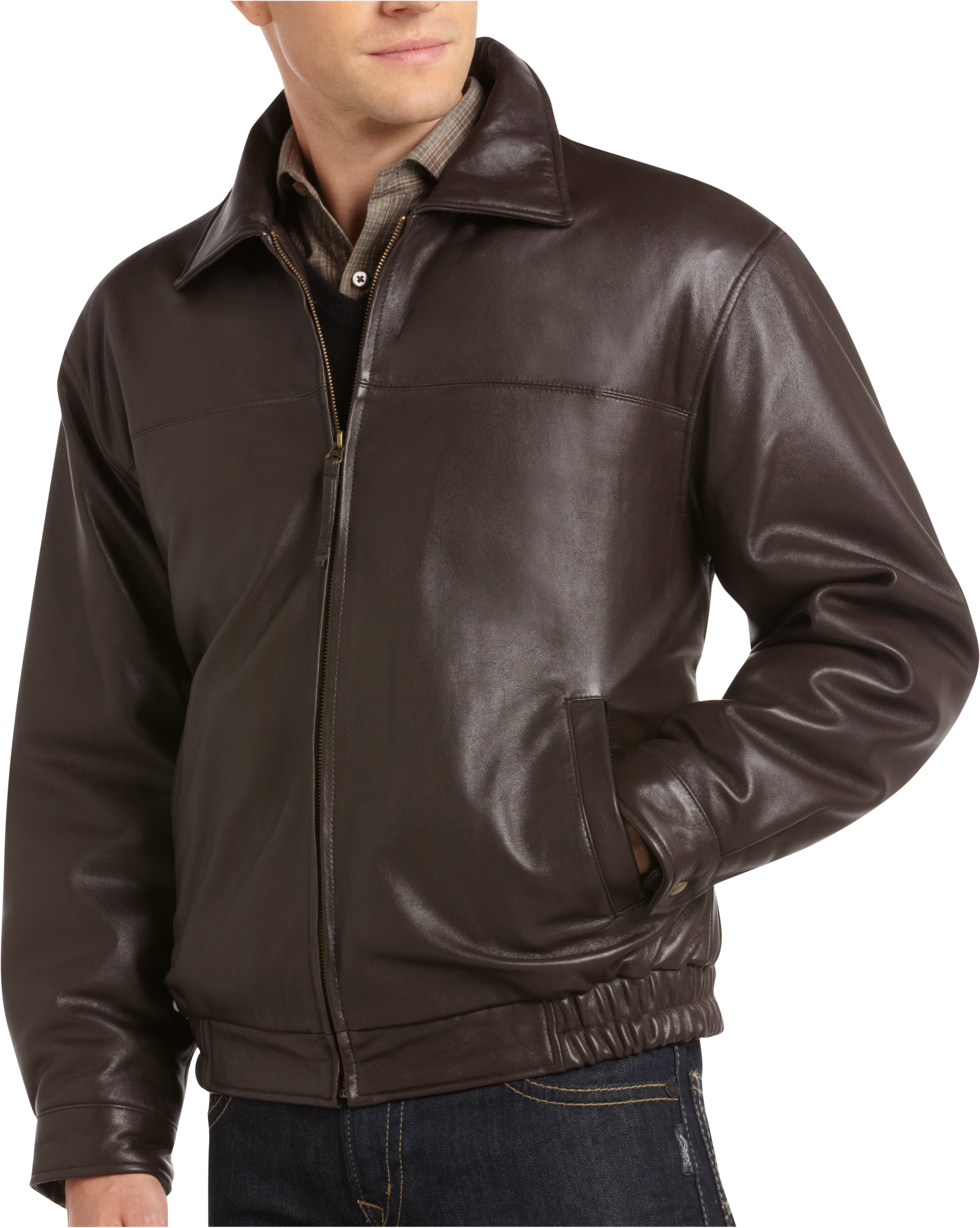 Joseph & Feiss Brown Lambskin Leather Bomber Classic Fit Jacket - Men's ...