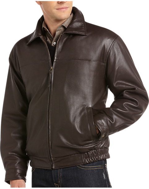 Joseph & Feiss Brown Lambskin Leather Bomber Classic Fit Jacket - Men's ...