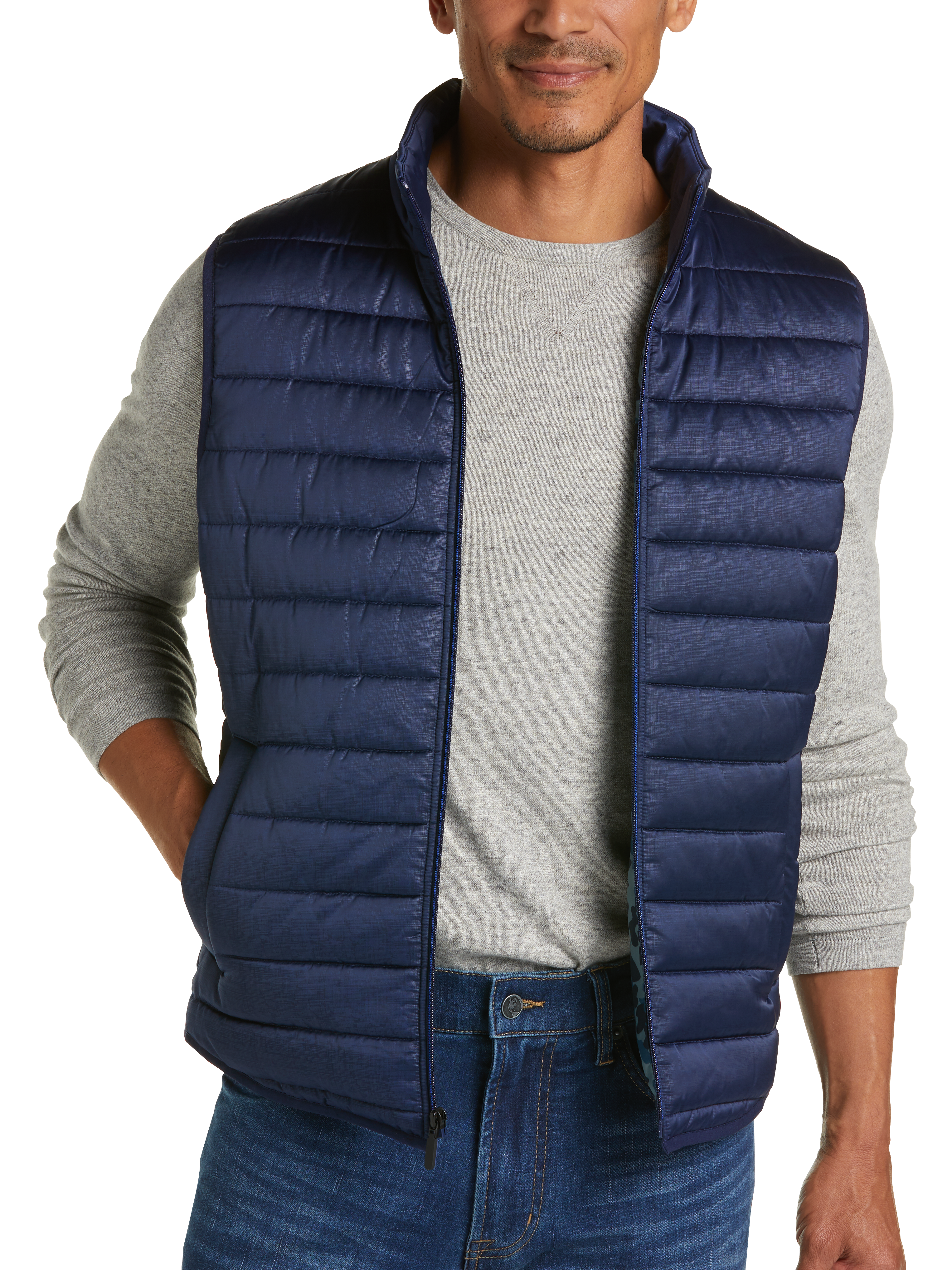 dark blue puffer vest