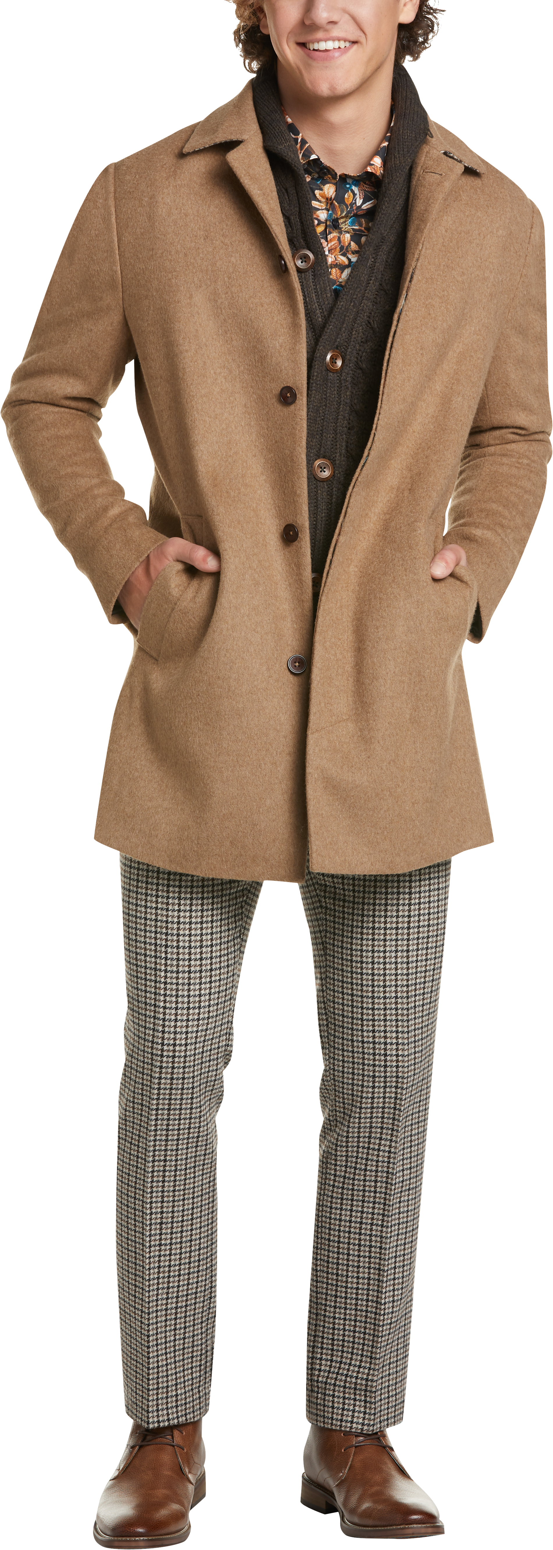 slim fit camel overcoat