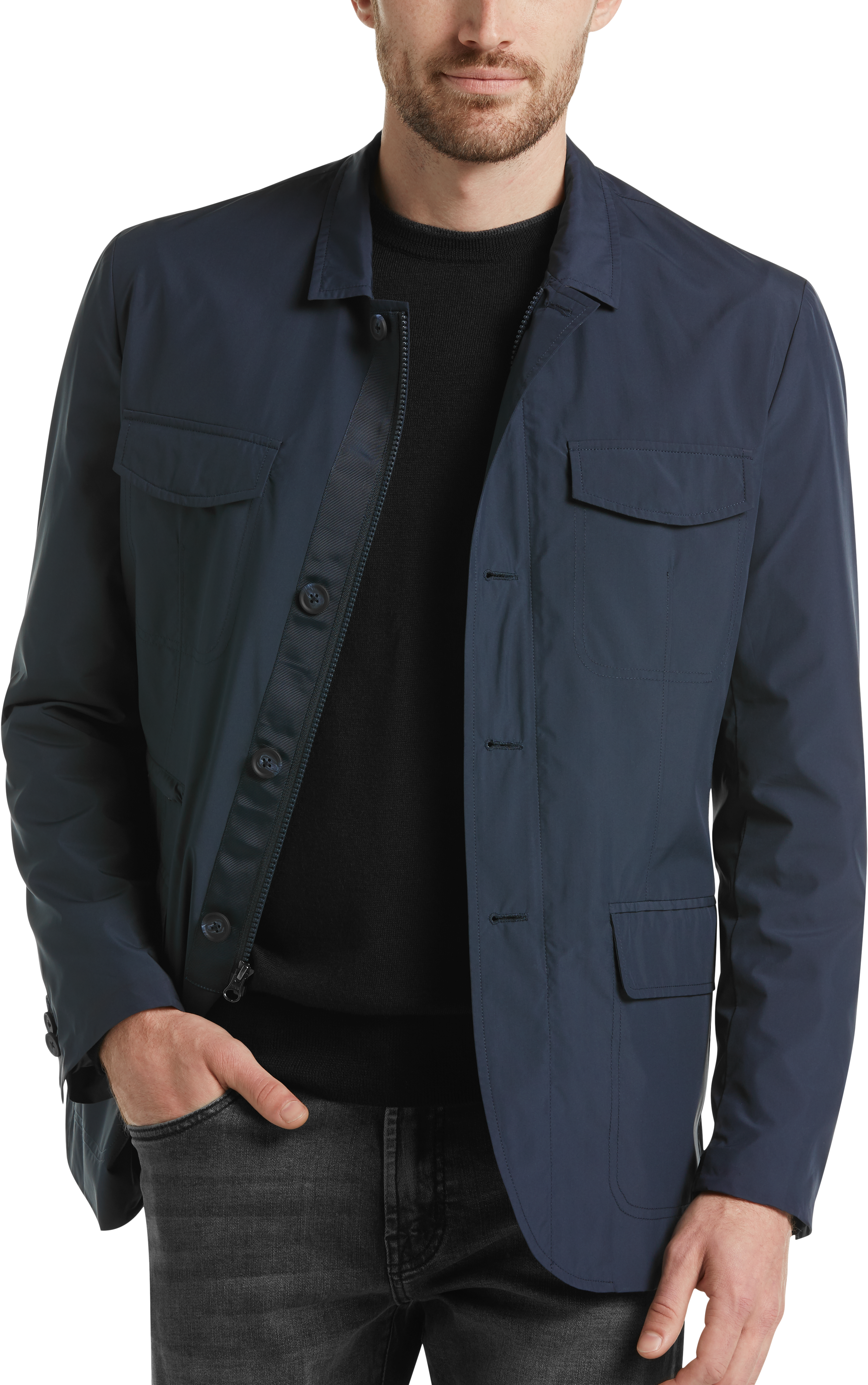 Awearness Kenneth Cole Navy Modern Fit Casual Coat - Men's Sale | Men's ...