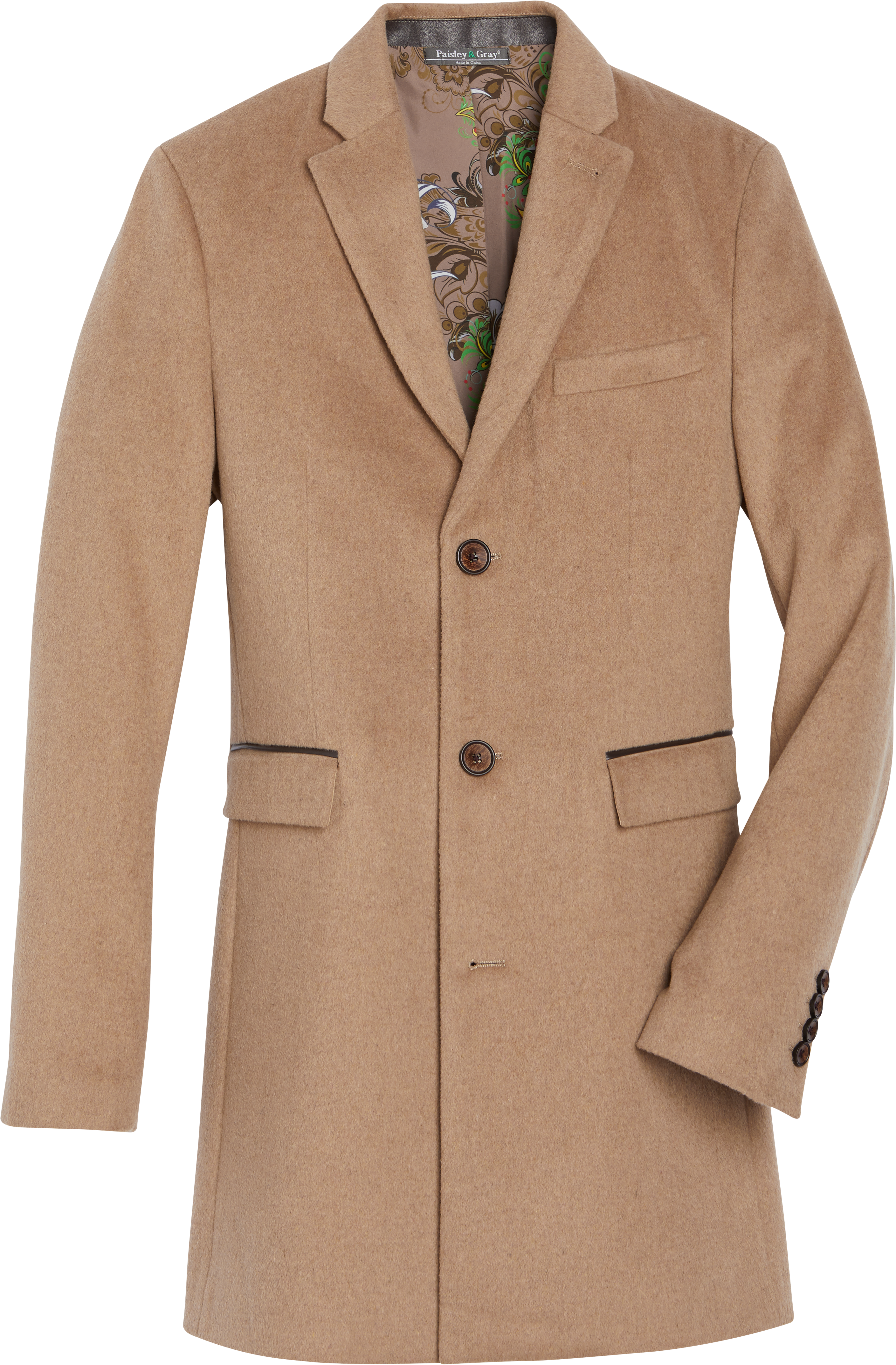 slim fit camel overcoat