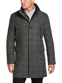 Mens Topcoats, Outerwear - Awearness Kenneth Cole Modern Fit Topcoat, Charcoal Plaid - Men's Wearhouse