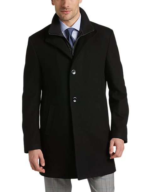 Awearness Kenneth Cole Mens Modern Fit Notch Lapel Wool Blend Top Coat (Size: Big & Tall in Black)