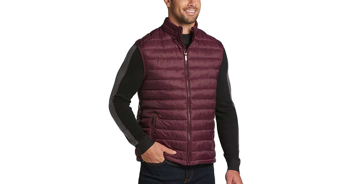 Awearness Cole Modern Fit Puffer Vest, Burgundy Men's Sale