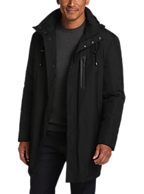 Mens - Calvin Klein Slim Fit Quilted Interior 3/4 Coat, Black - Men's Wearhouse