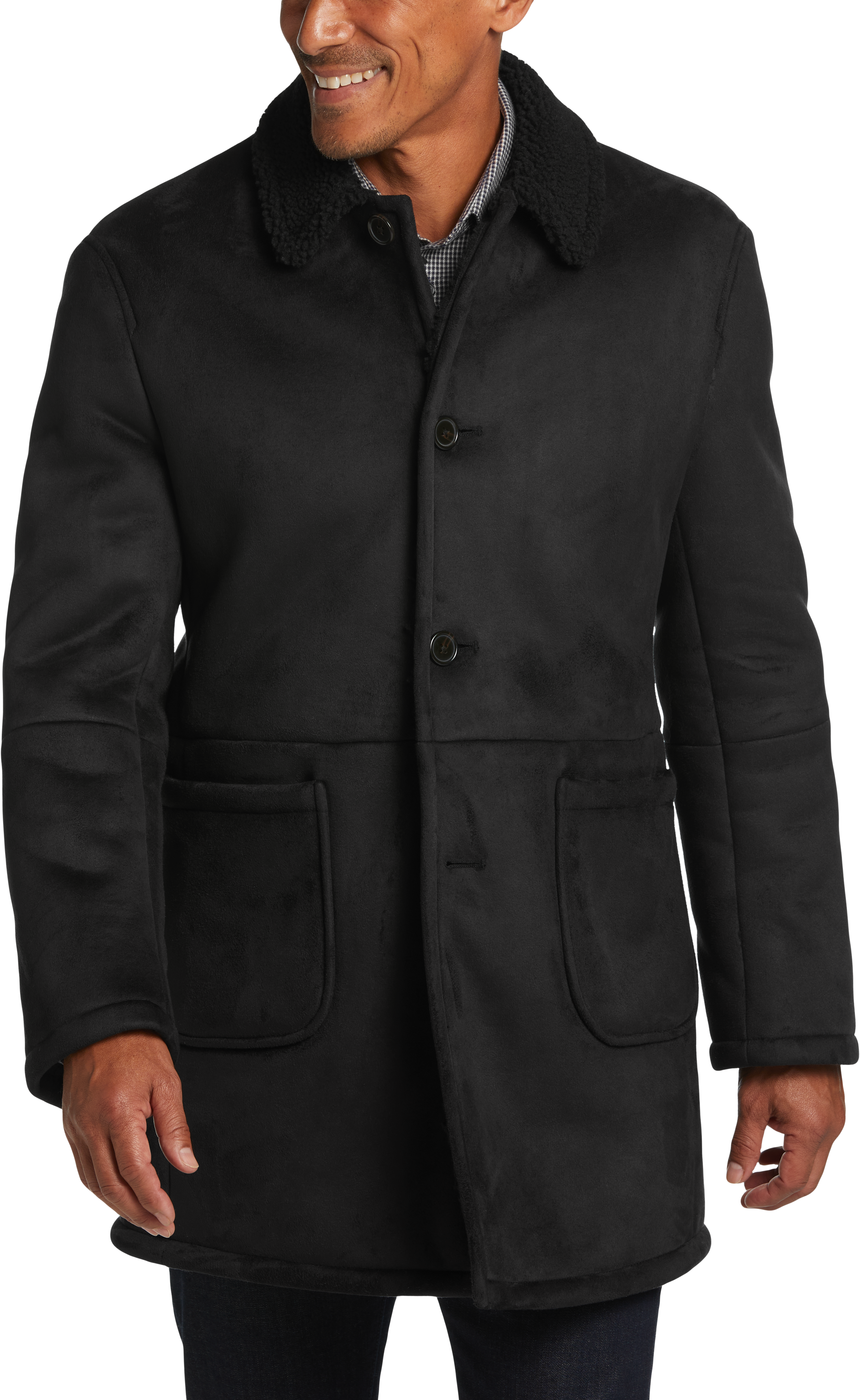 Lauren By Ralph Lauren Faux Leather & Fur Lined Topcoat, Black - Men's ...