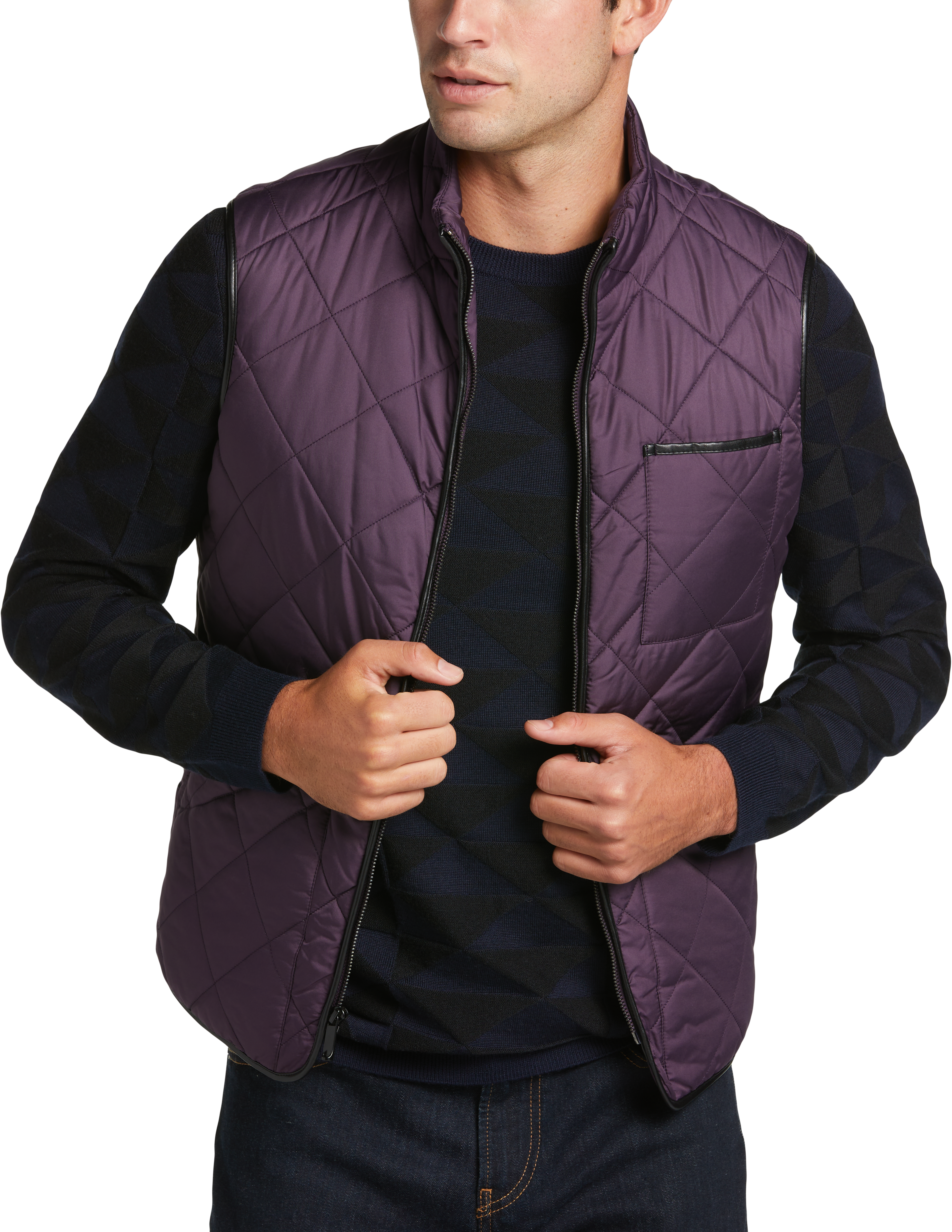 Michael Strahan Modern Fit Quilted Vest Deep Purple Mens Hdn Mens Wearhouse 