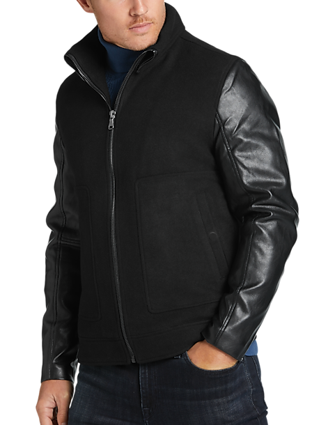 Michael Strahan Modern Fit Faux Leather Bomber Mens Jacket (Various Sizes in Black)