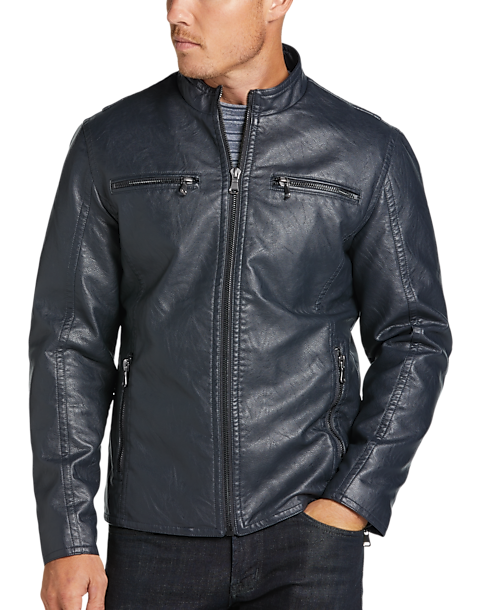 Awearness Kenneth Cole Modern Fit Moto Jacket, Navy Faux Leather - Men ...