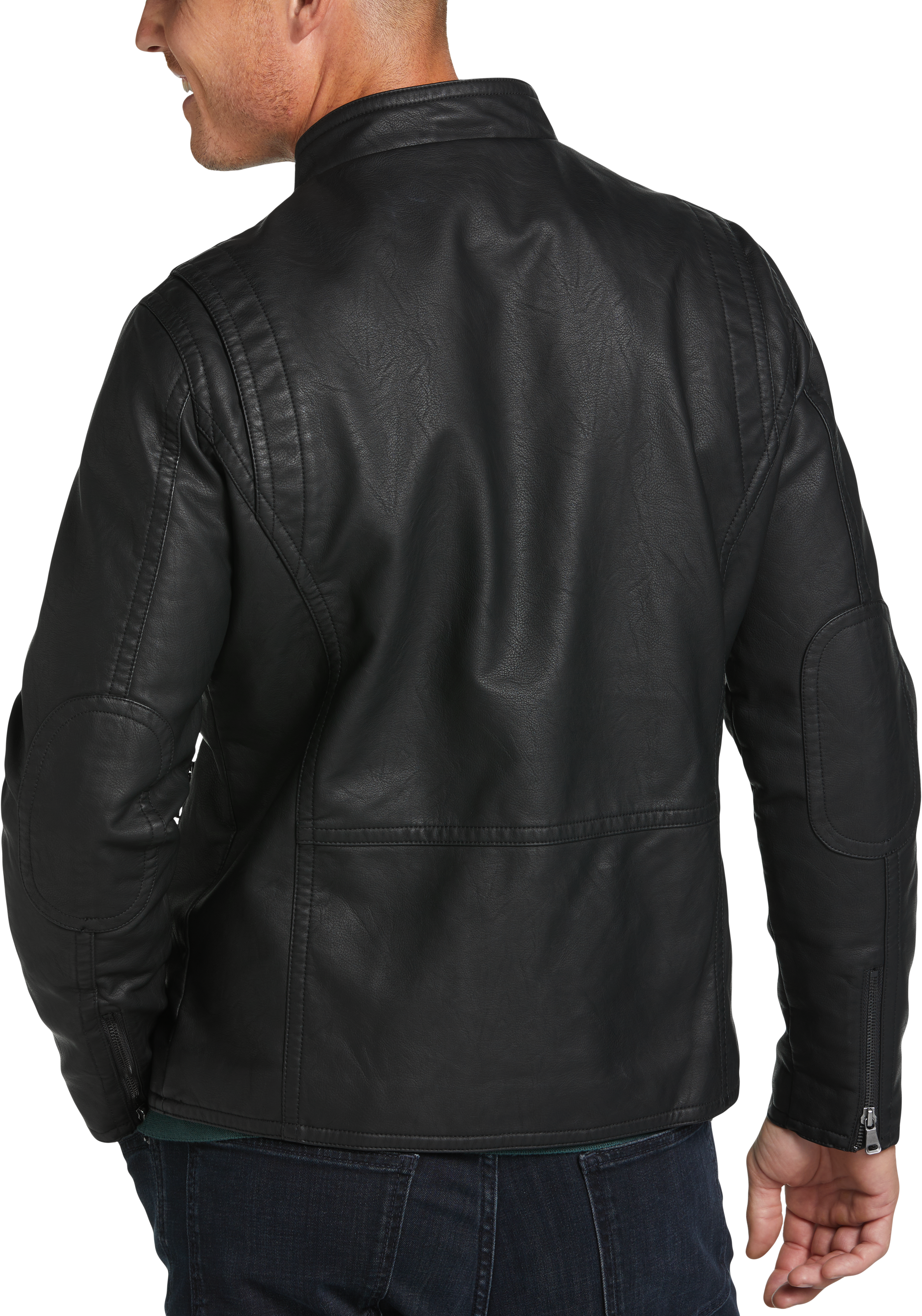 Awearness Kenneth Cole Modern Fit Moto Jacket, Black Faux Leather - Men's Outerwear | Men's Wearhouse zoom in