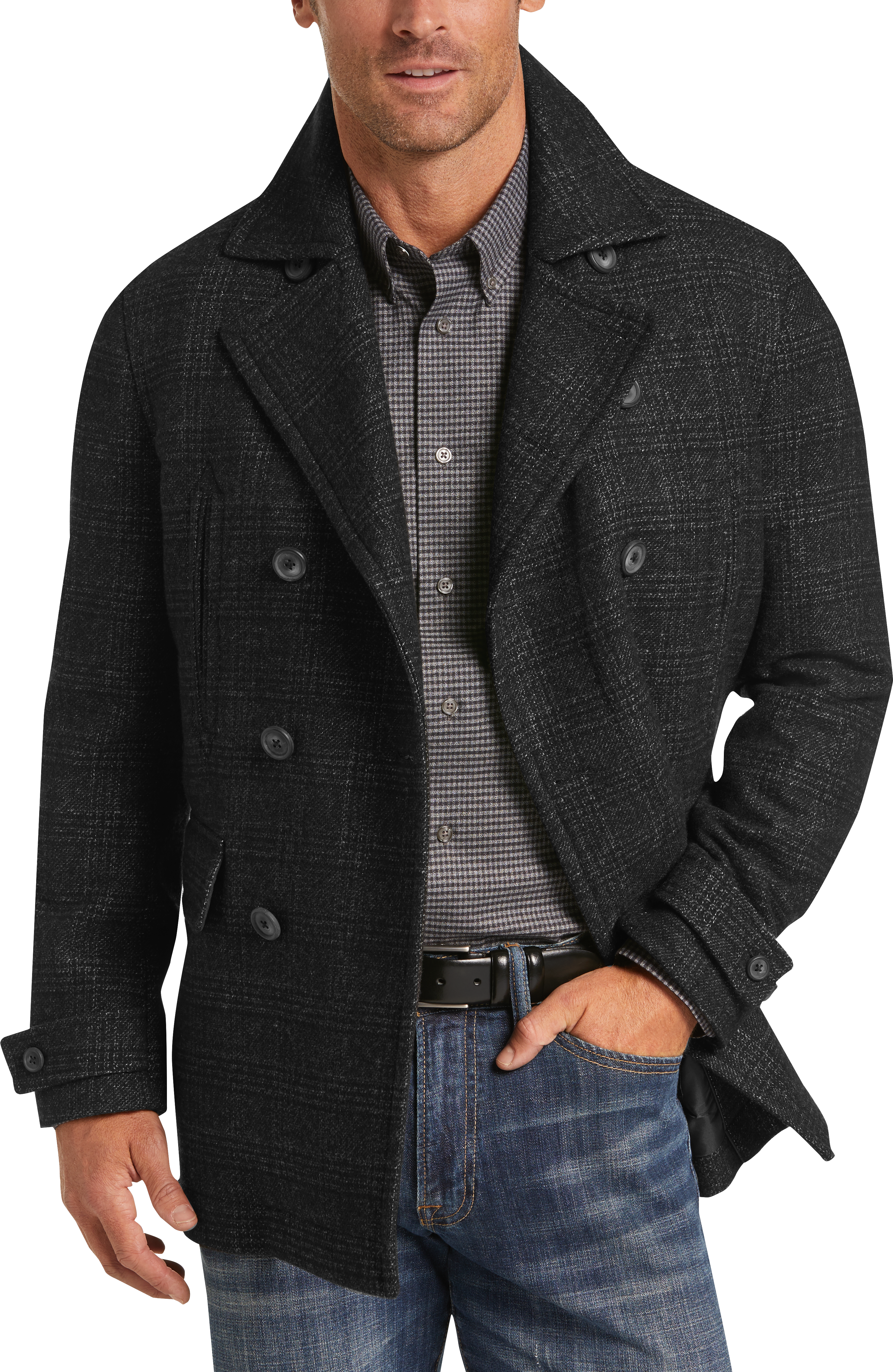 plaid peacoat mens