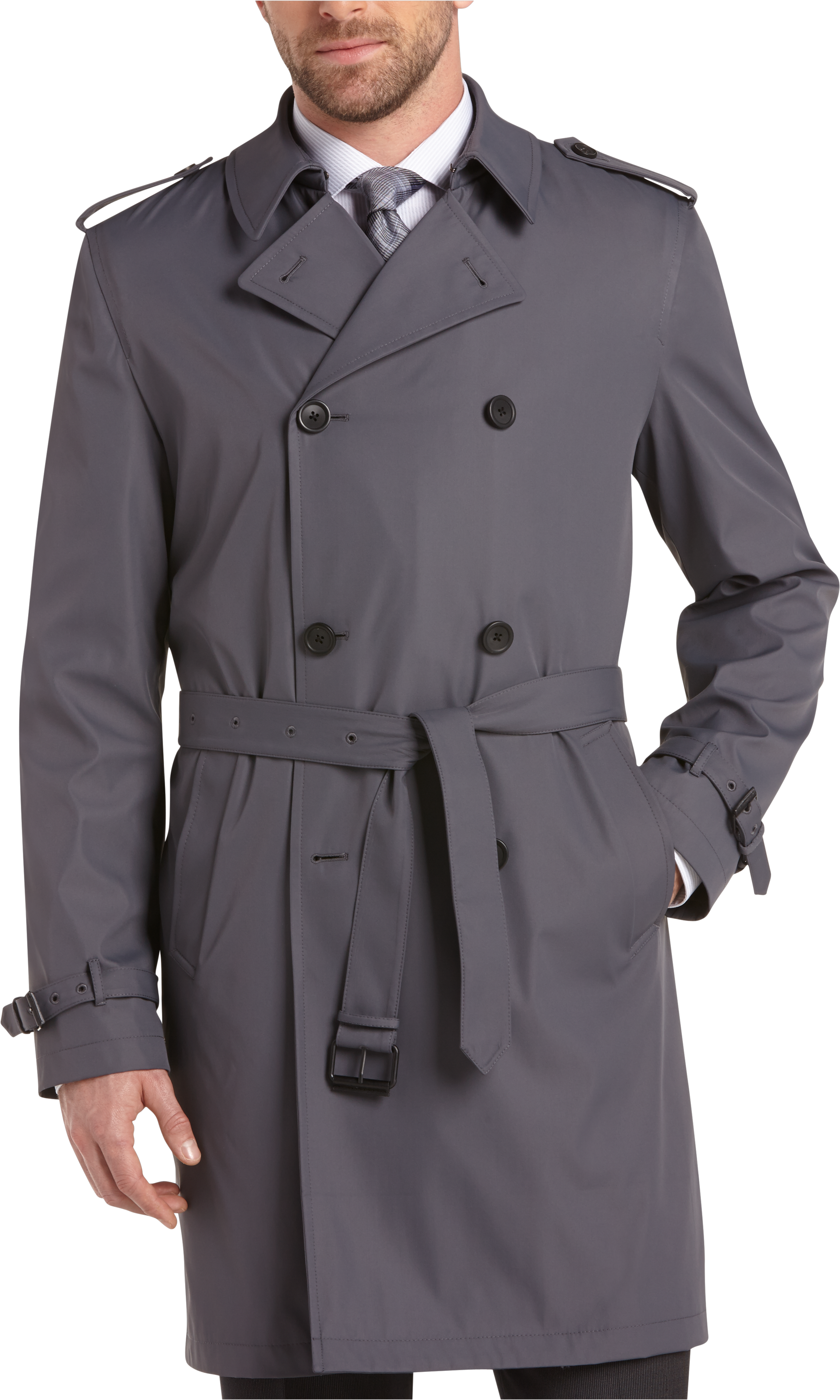 Kenneth Cole Gray Modern Fit Trench Coat - Men's Sale | Men's Wearhouse