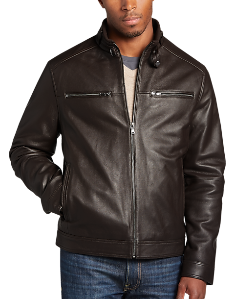 Pronto Uomo Brown Modern Fit Moto Jacket - Men's Sale | Men's Wearhouse