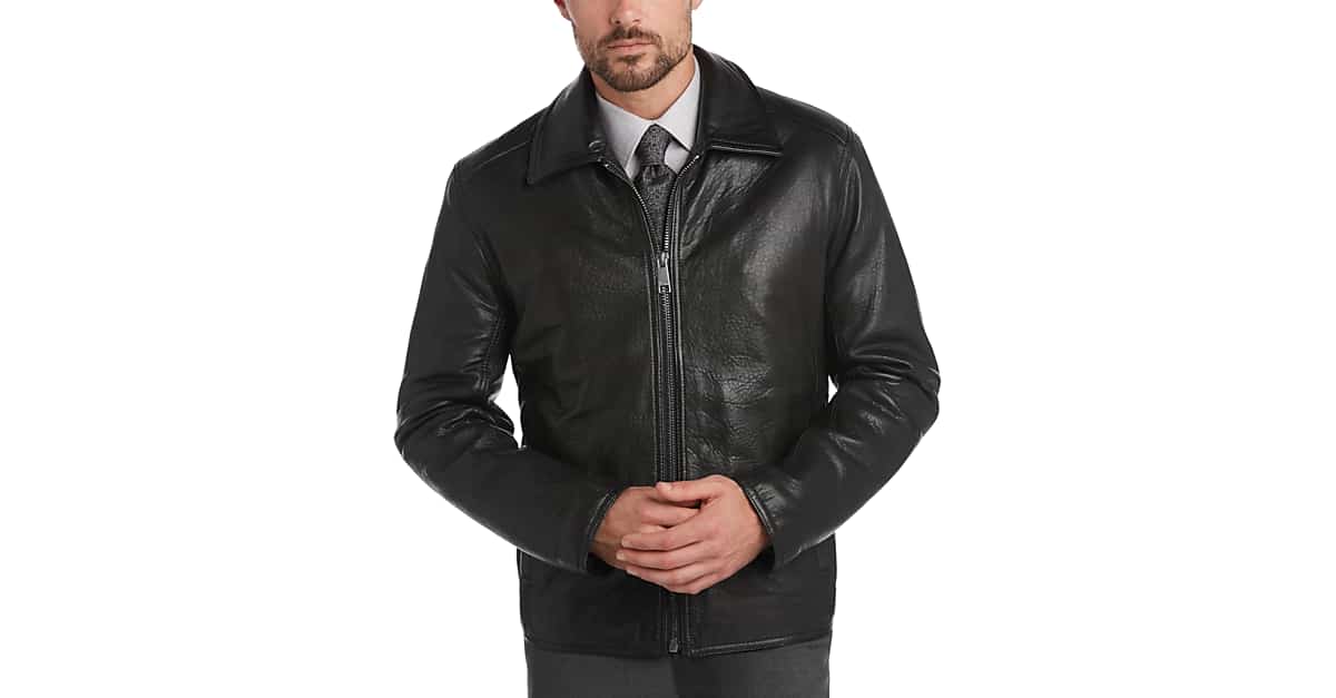 Marc New York Black Modern Fit Bomber Lambskin Leather Jacket - Men's