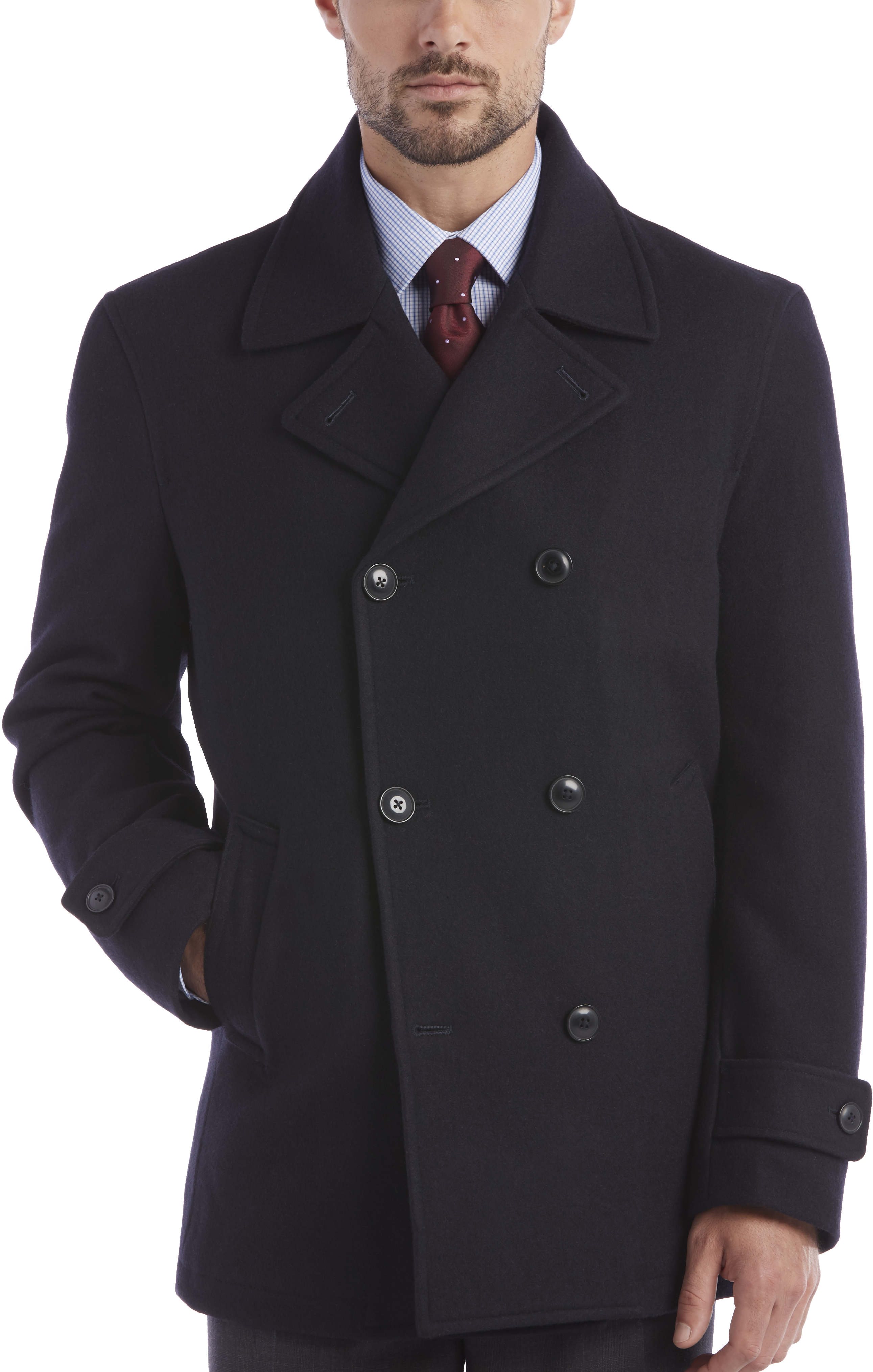 Egara Dark Navy Double-Breasted Modern Fit Peacoat - Men's Sale | Men's ...