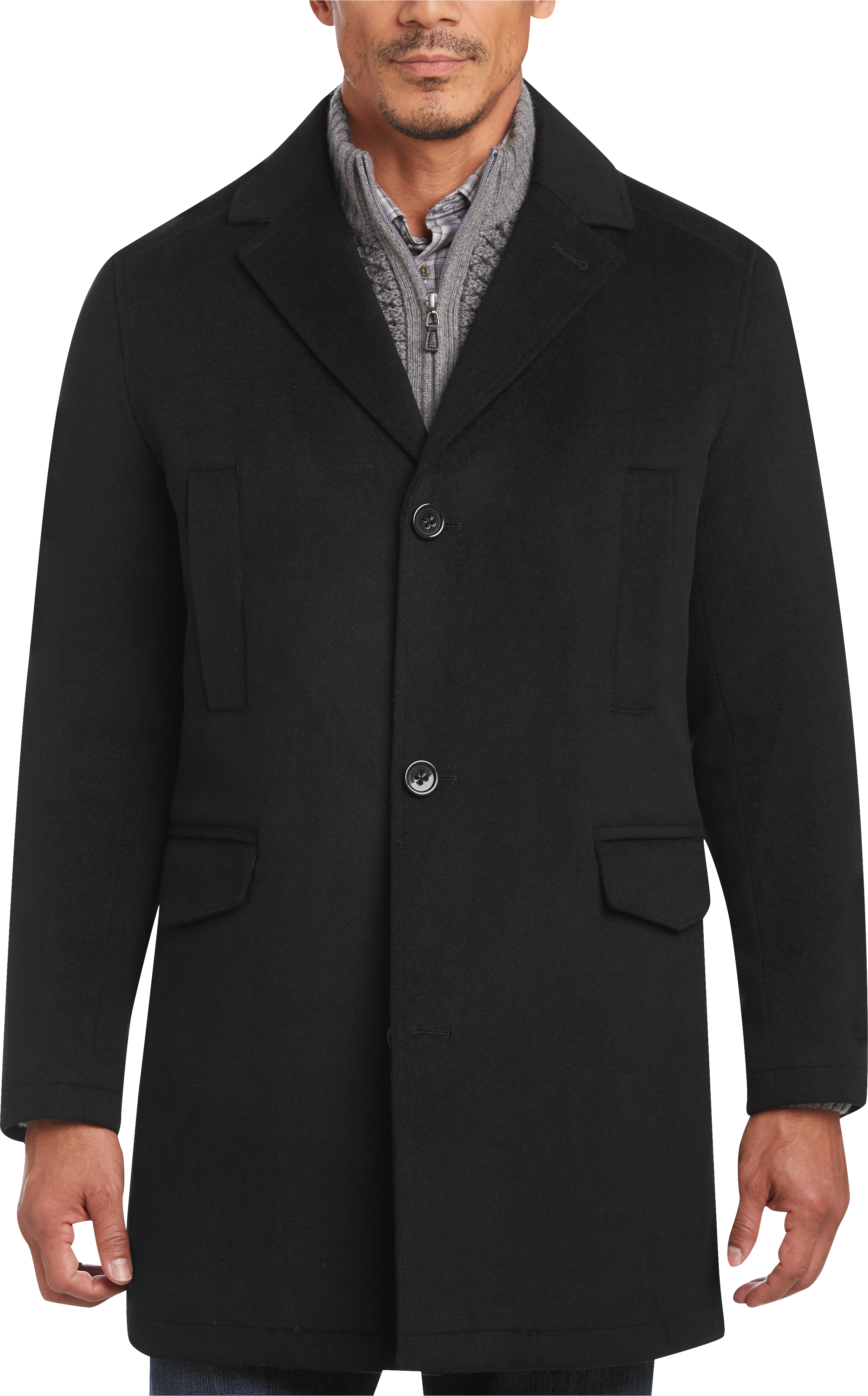 Pronto Uomo Black Herringbone Modern Fit Car coat - Men's Sale | Men's ...