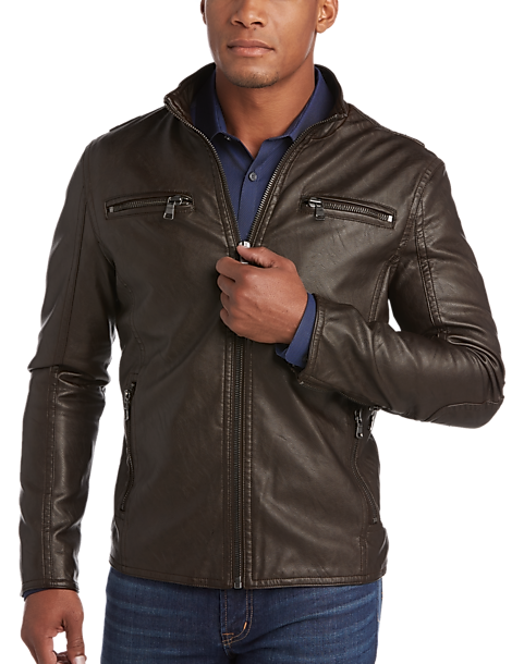 Pronto Uomo Brown Modern Fit Moto Jacket - Men's Outerwear | Men's ...