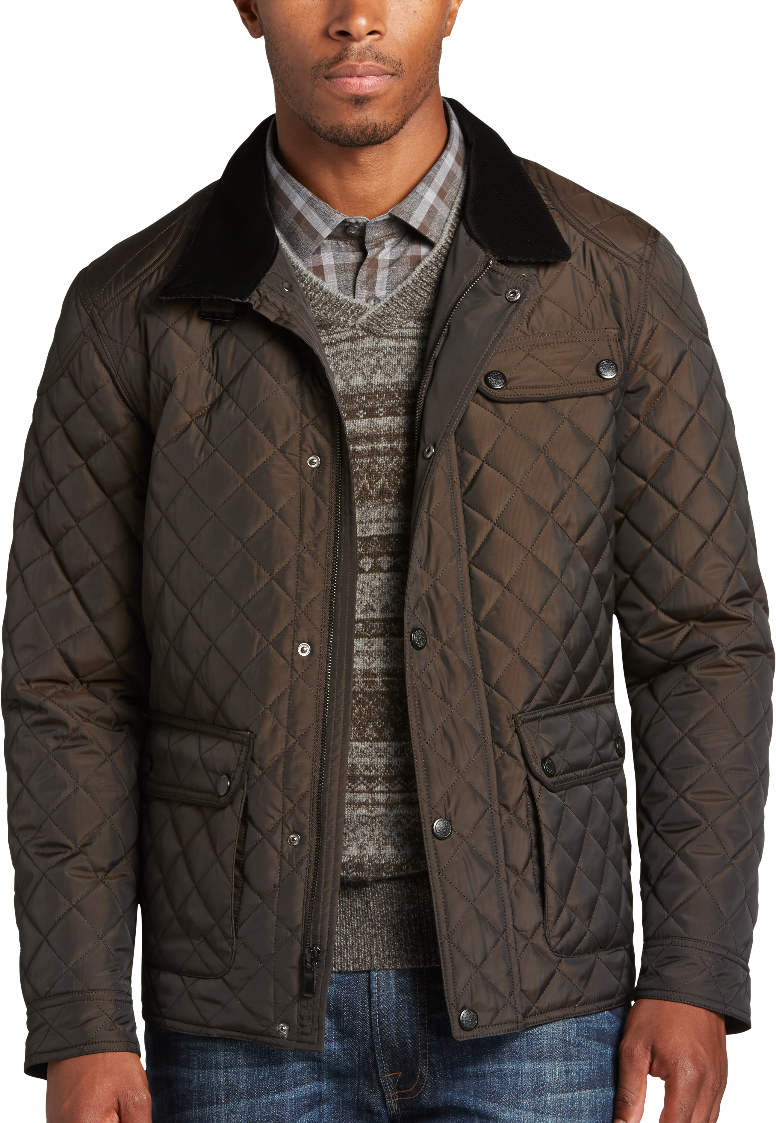Pronto Uomo Brown Modern Fit Quilted Jacket - Men's Sale | Men's Wearhouse