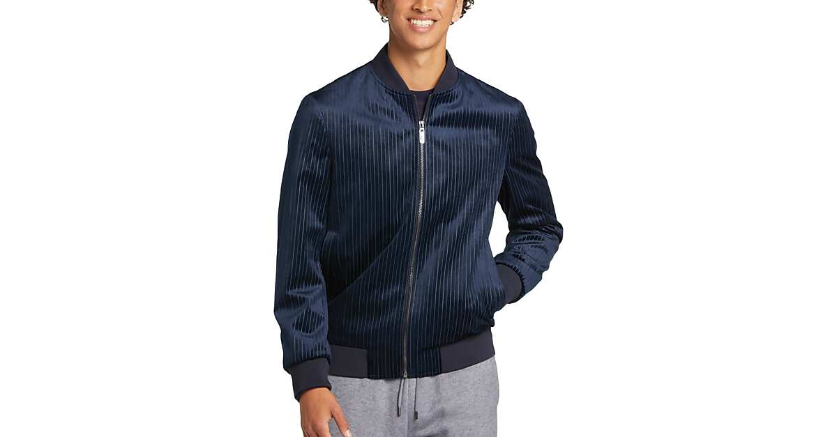 Paisley & Gray Slim Fit Bomber Jacket, Navy Pinstripe Velvet Men's Sale Men's Wearhouse
