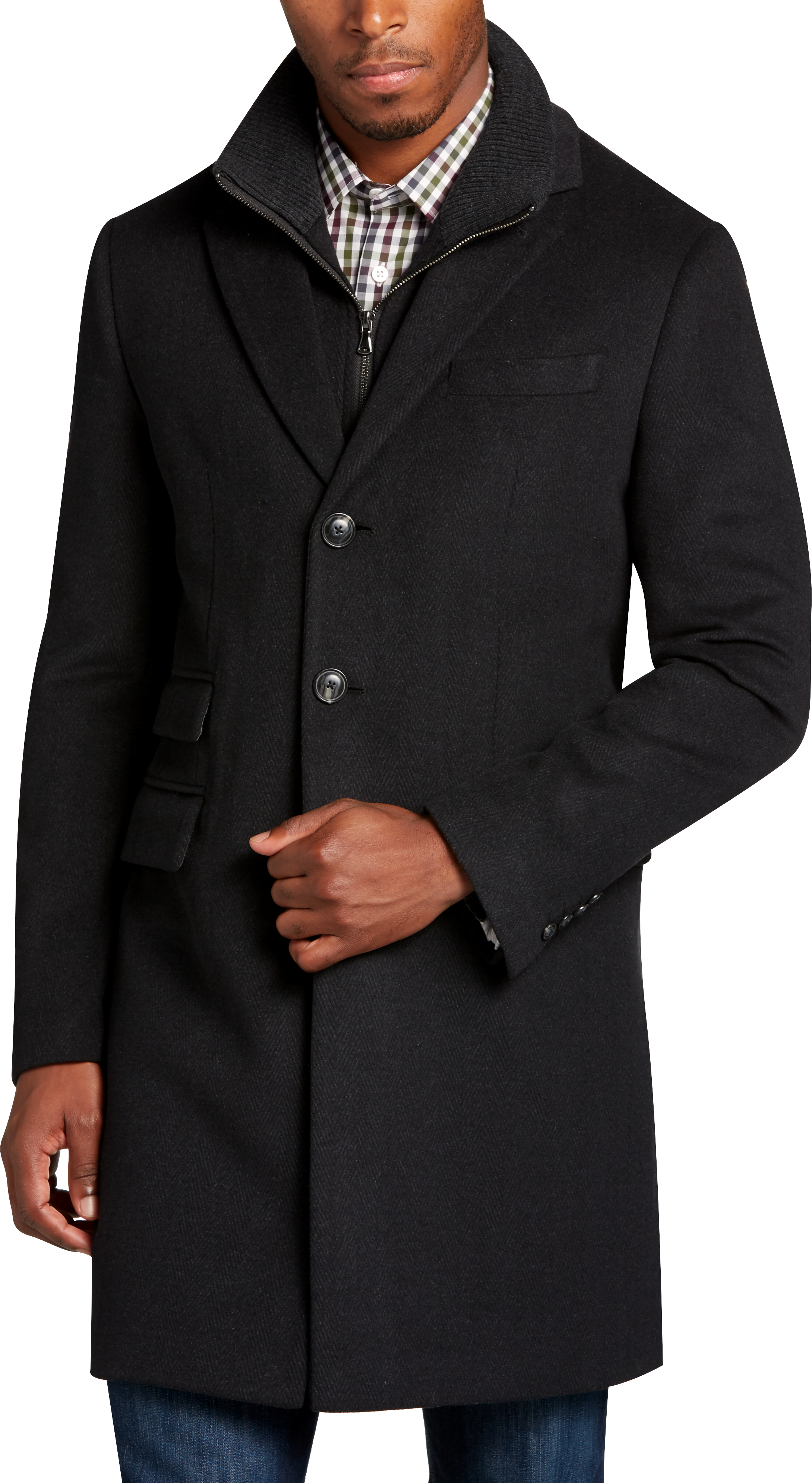 Egara Black Herringbone Modern Fit Car Coat - Men's Sale | Men's Wearhouse