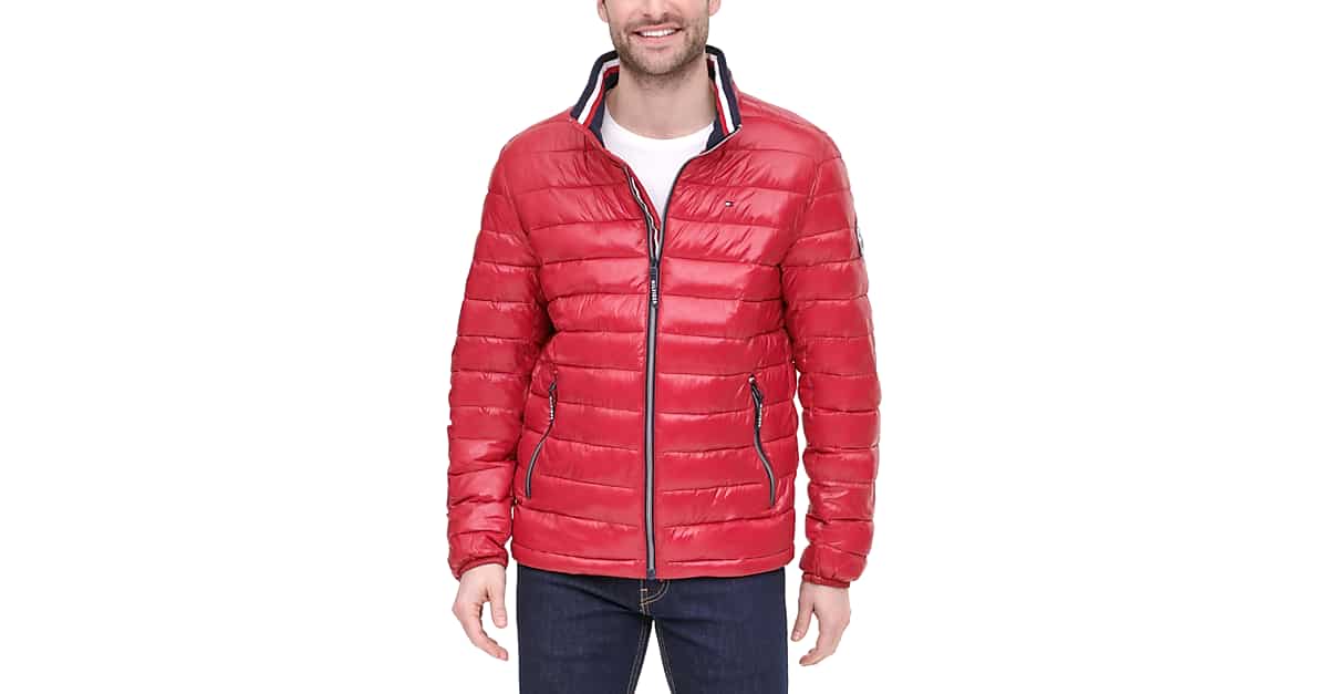 Tommy Modern Fit Polished Puffer Jacket, Red Men's Sale | Men's Wearhouse