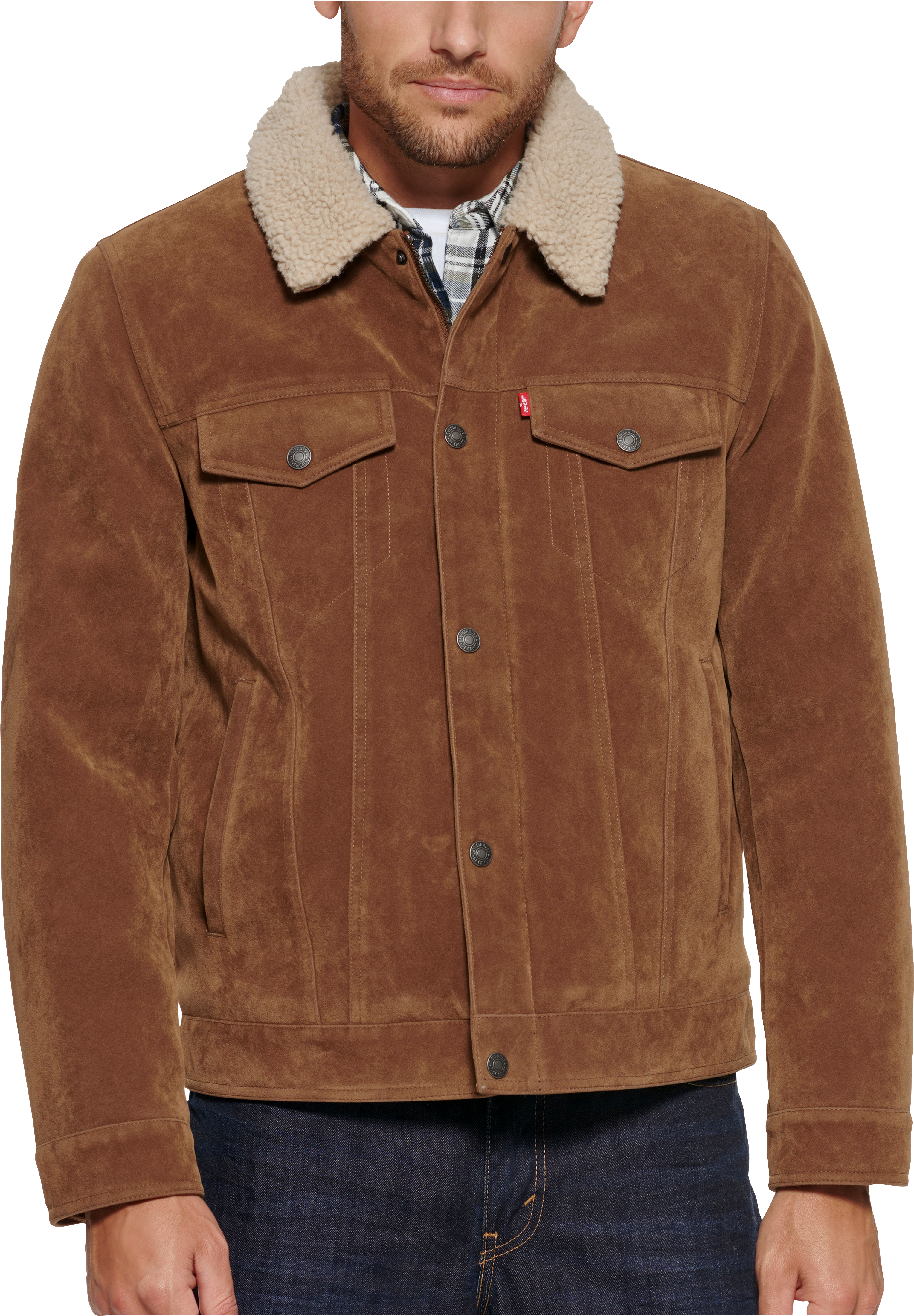 Levi's Modern Fit Vintage Faux Suede Trucker Jacket, Cognac - Men's Sale |  Men's Wearhouse