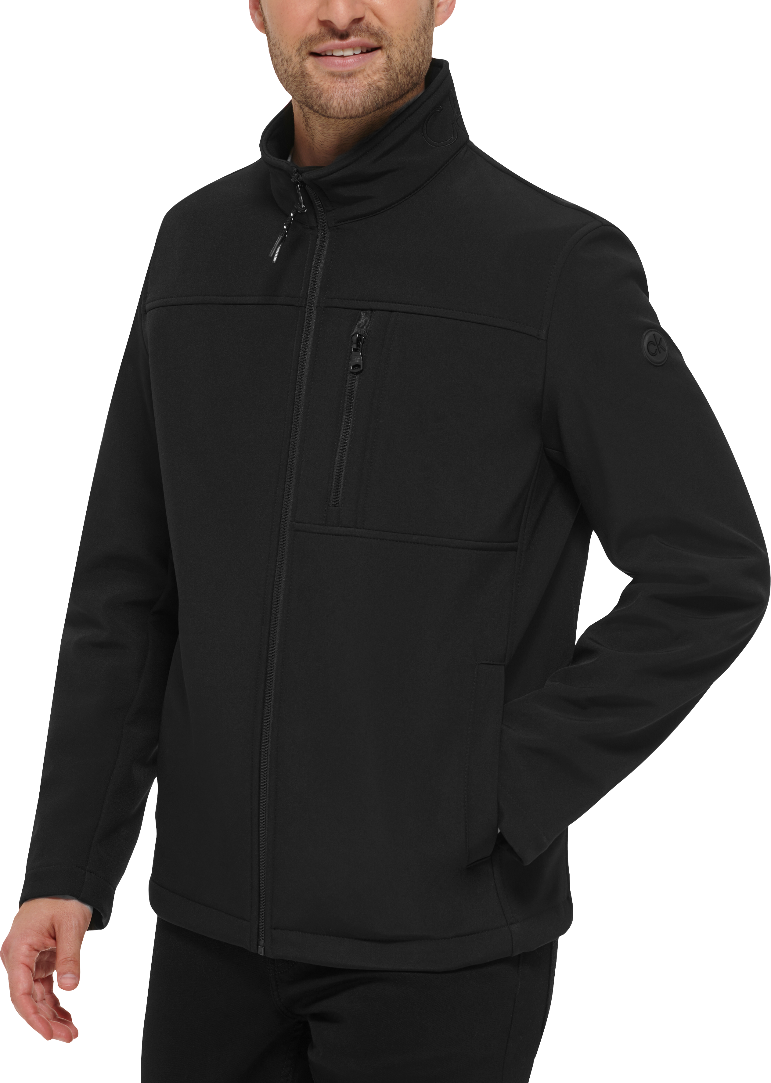 Calvin Klein Modern Fit Soft Shell Jacket With Fleece Back, Black - Men's  Sale | Men's Wearhouse