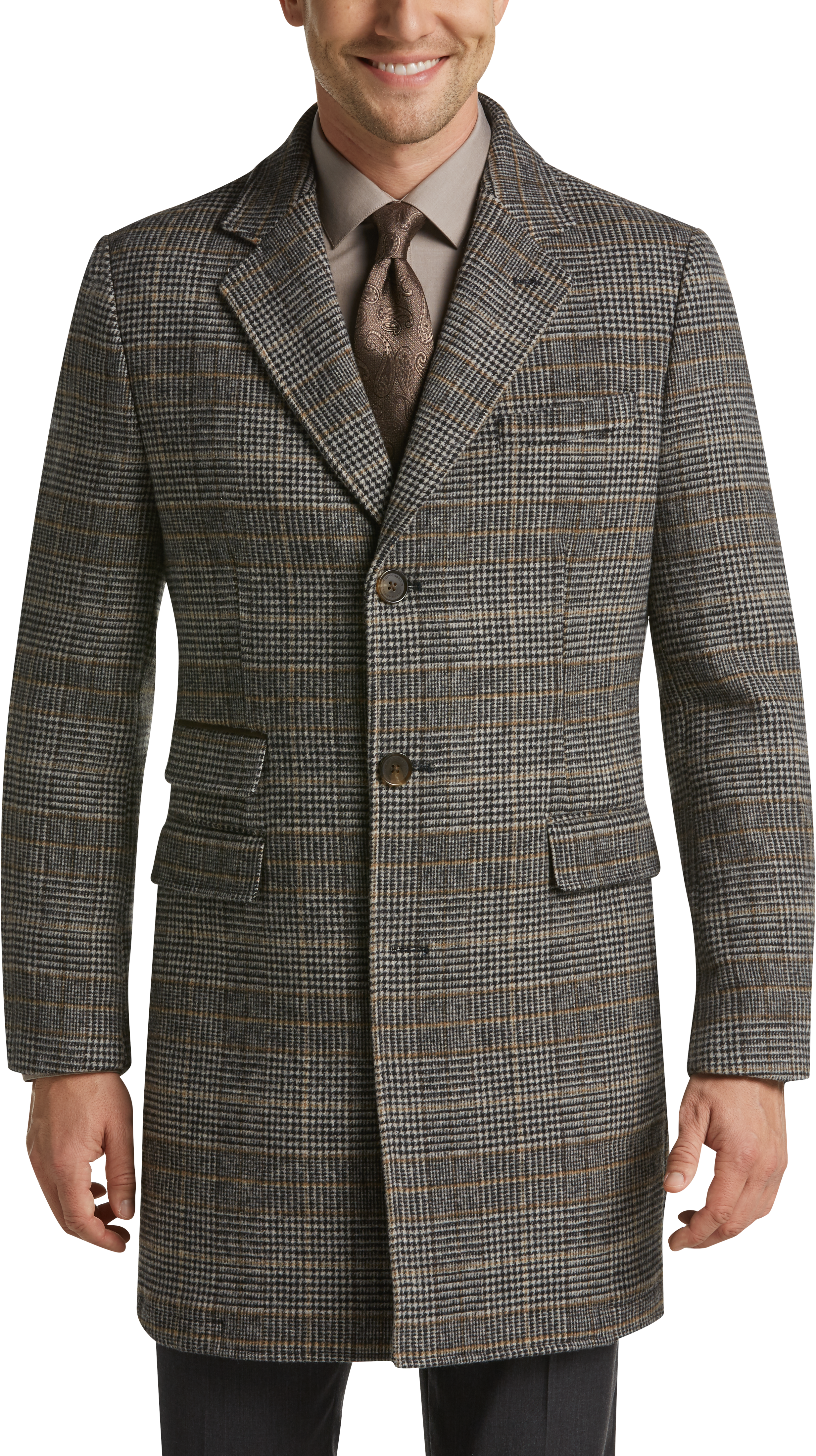 Joseph Abboud Brown Plaid Modern Fit Topcoat - Men's Sale | Men's Wearhouse