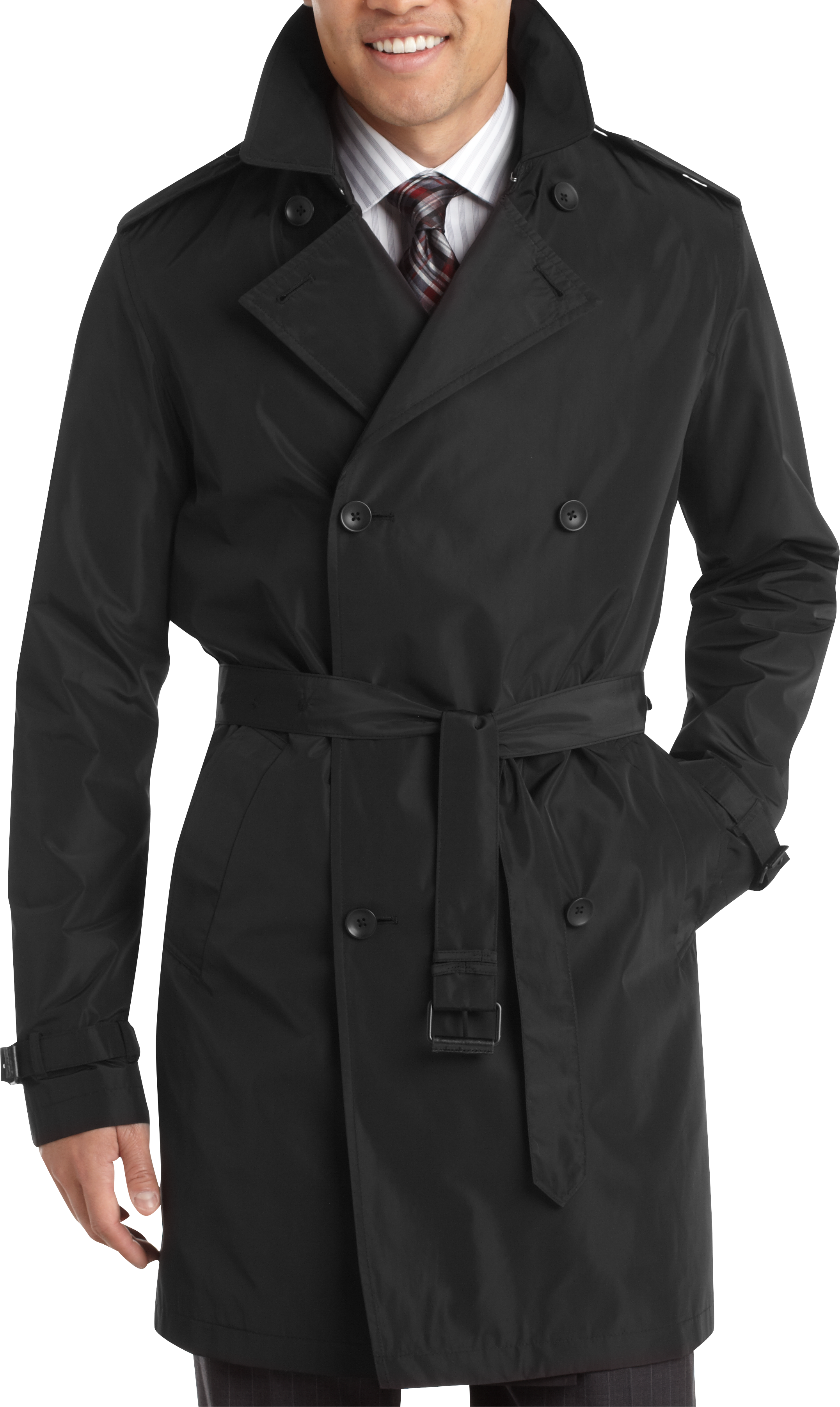 Kenneth Cole Black Double Breasted Slim Fit Raincoat - Men's Sale | Men ...