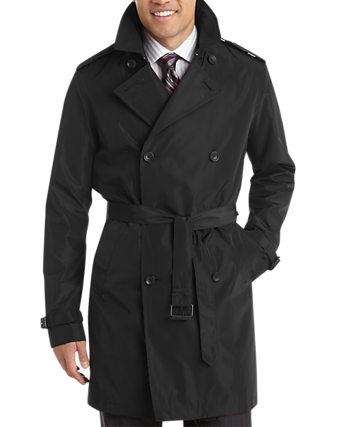 Kenneth Cole Black Double Breasted Slim Fit Raincoat - Men's Sale | Men ...