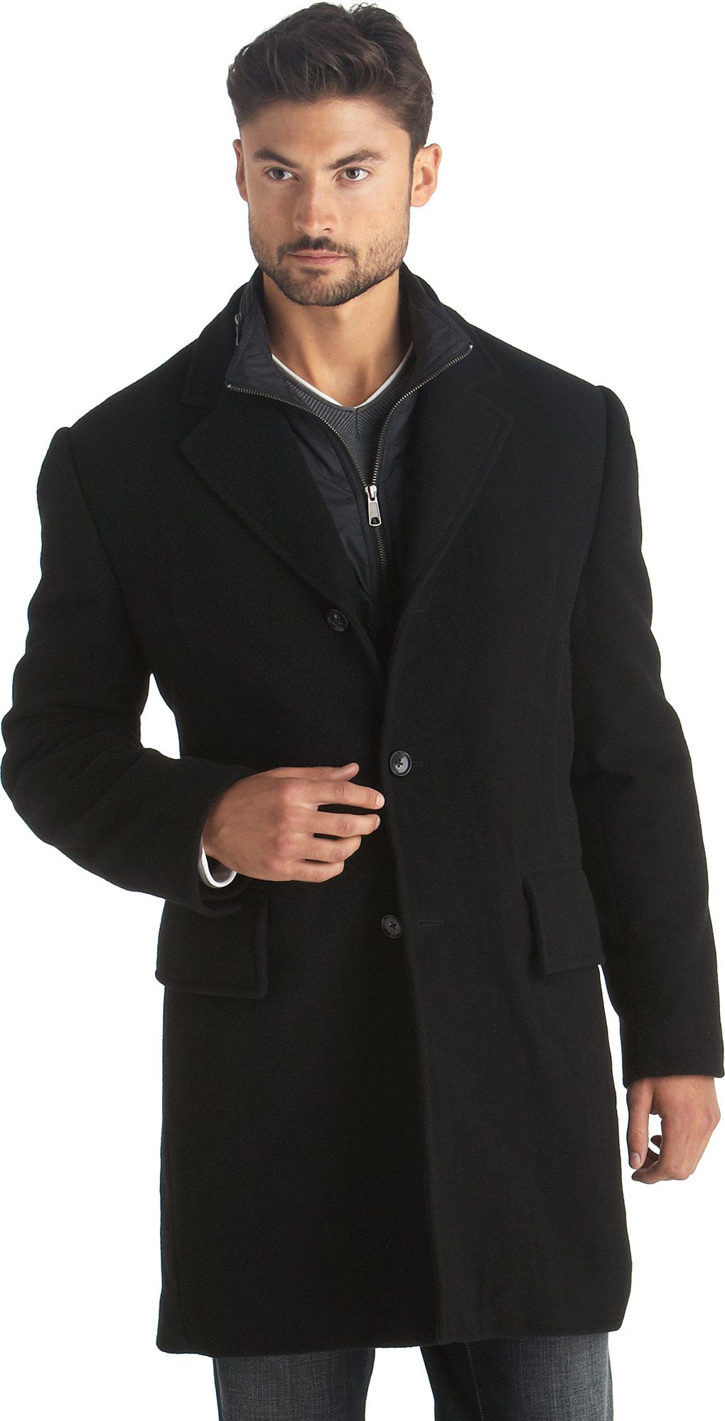 Pronto Uomo Black Wool Topcoat - Men's Big & Tall | Men's Wearhouse