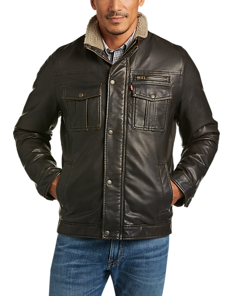 Levi's® Brown Modern Fit Faux Leather Trucker Jacket - Men's Sale | Men's  Wearhouse