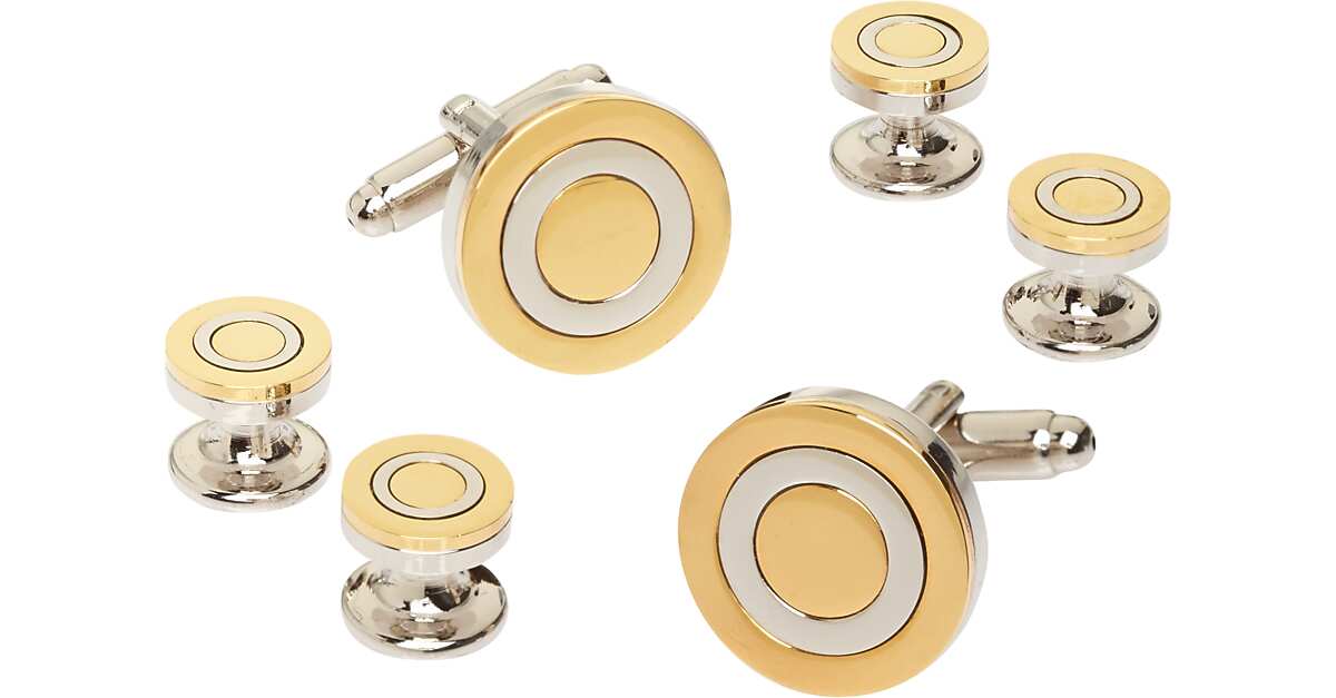 Pronto Uomo Gold and Silver Round Cufflink and Stud Set Men's Brands