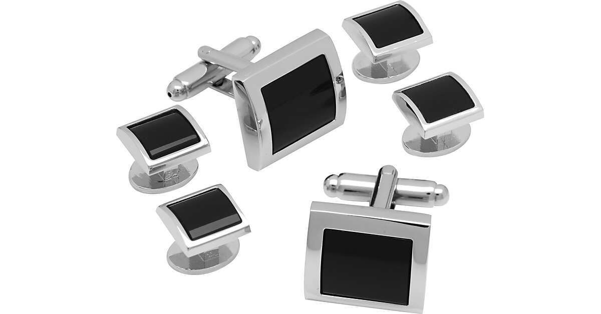 Pronto Uomo Black and Silver Rectangle Cufflink and Stud Set - Men's ...