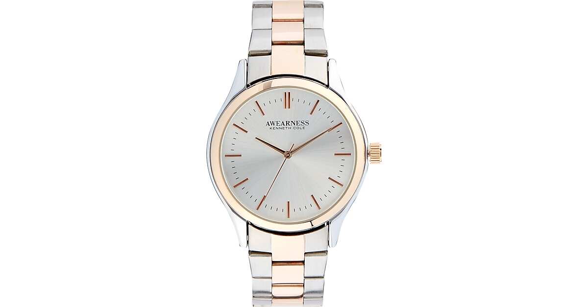 Awearness Kenneth Cole Silver & Rose Gold Watch - Men's | Men's Wearhouse