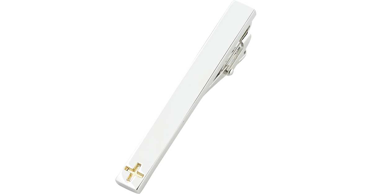 Pronto Uomo Silver & Gold Cross Tie Bar Men's Brands Men's Wearhouse