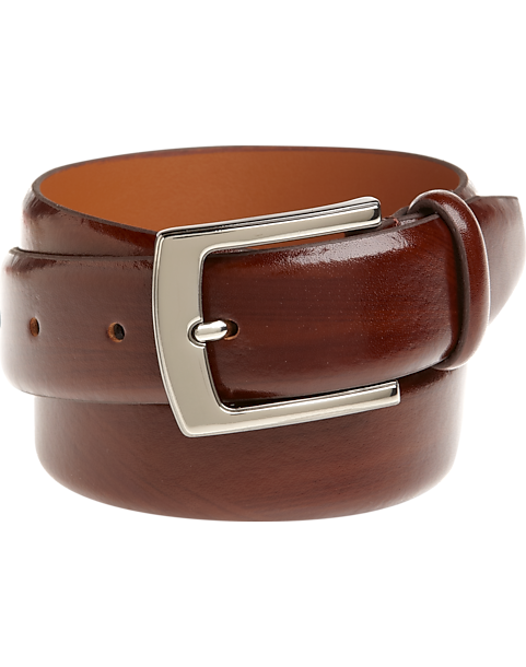 Men's Wearhouse Cognac Brown Leather Belt with Chrome Buckle