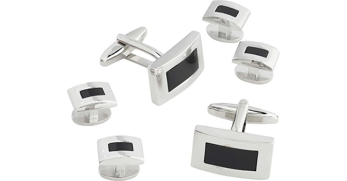 Pronto Uomo Black & Silver Cufflink & Stud Set Men's Brands Men's