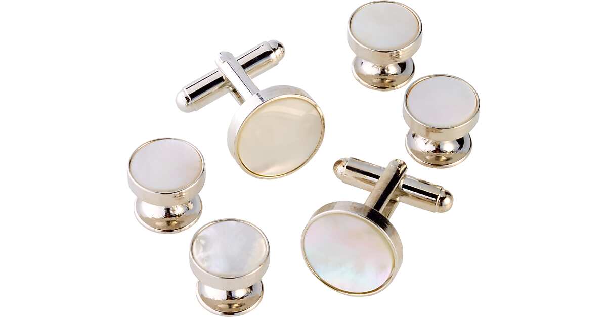 Pronto Uomo Cufflink & Stud Set, Pearl & Silver Men's Suits Men's