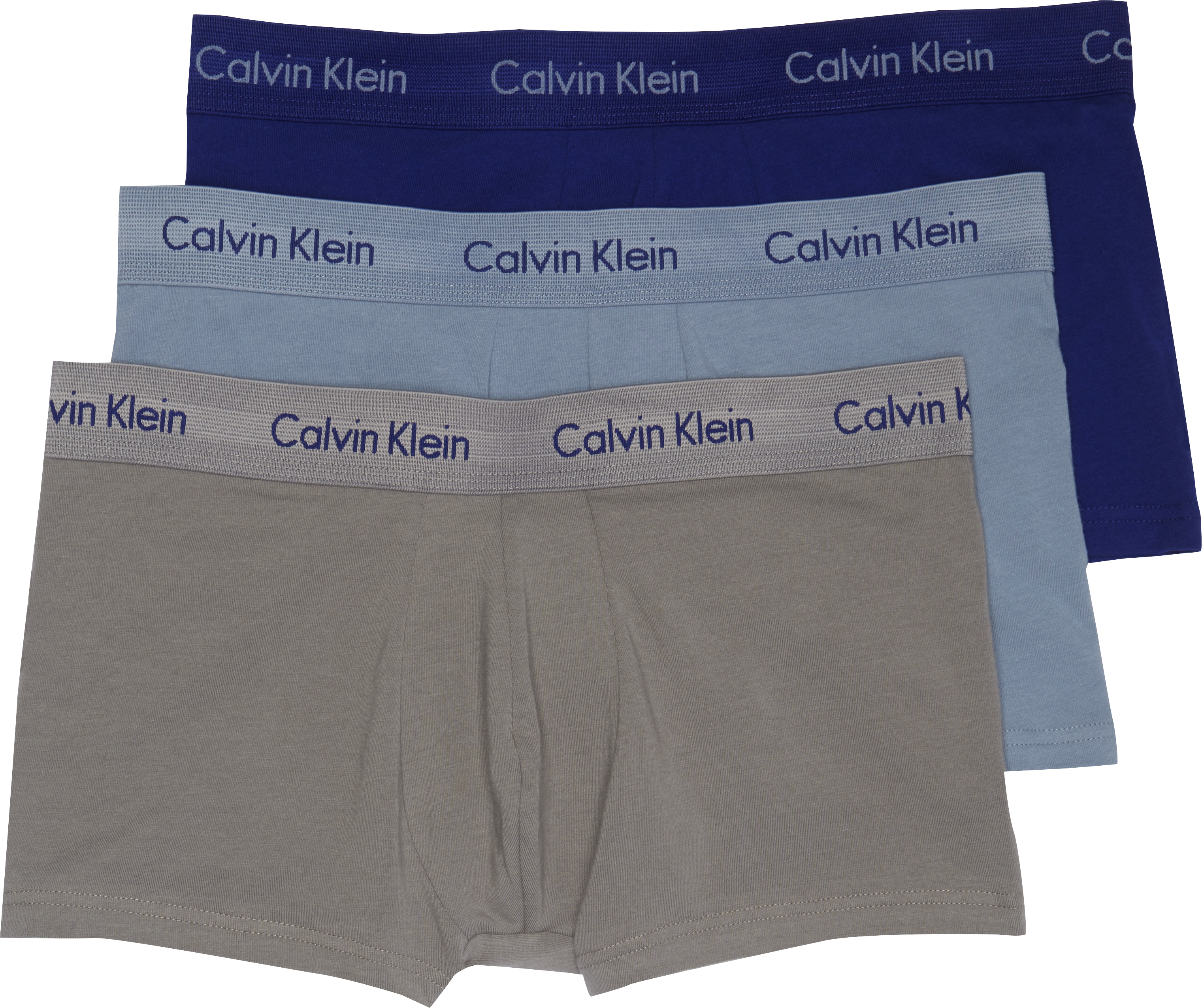 Calvin Klein Blue Classic Fit Low-Rise Cotton Stretch Trunks, 3-Pack ...